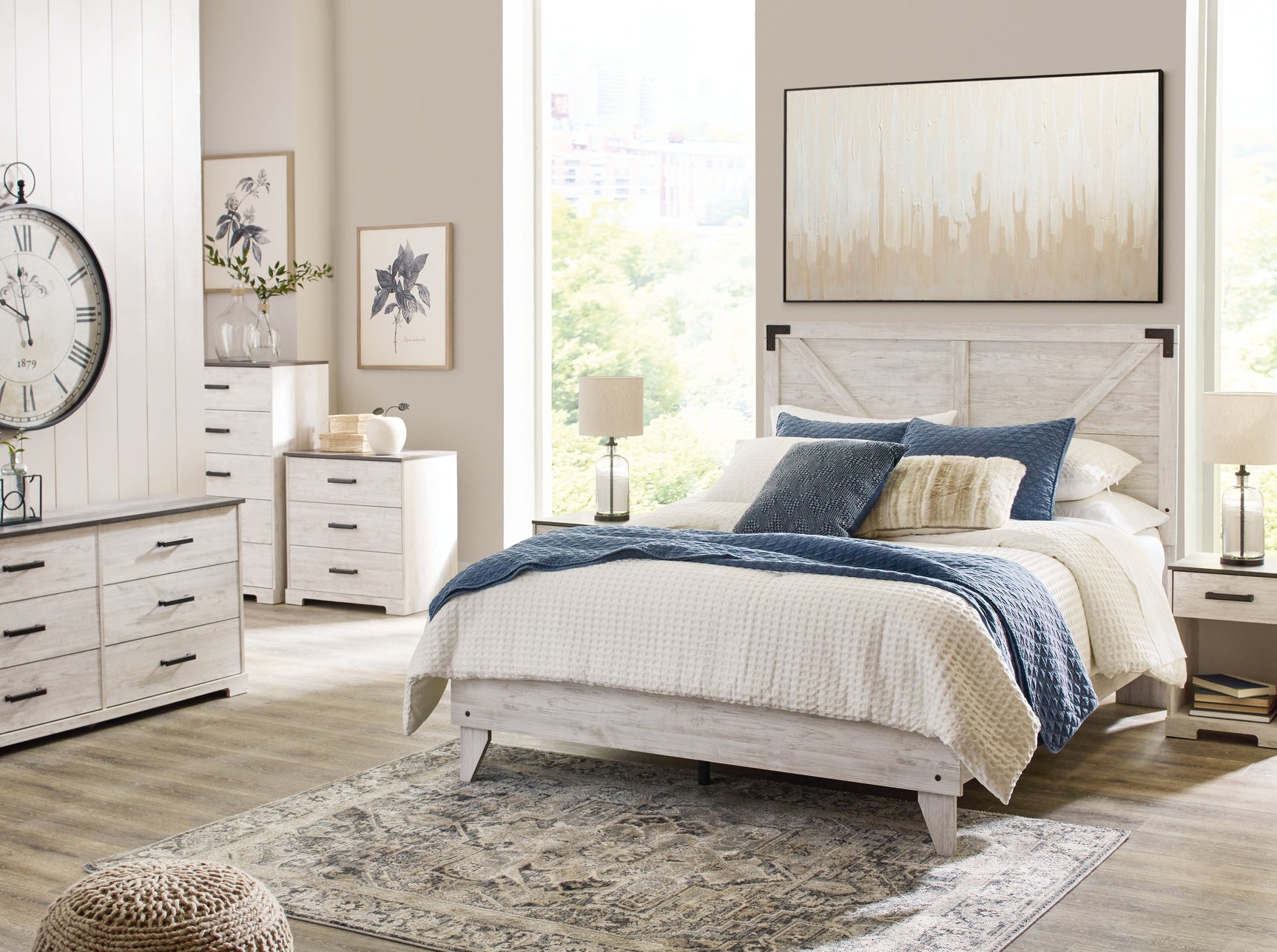 Shawburn Whitewash Queen Crossbuck Panel Platform Bed - Ornate Home