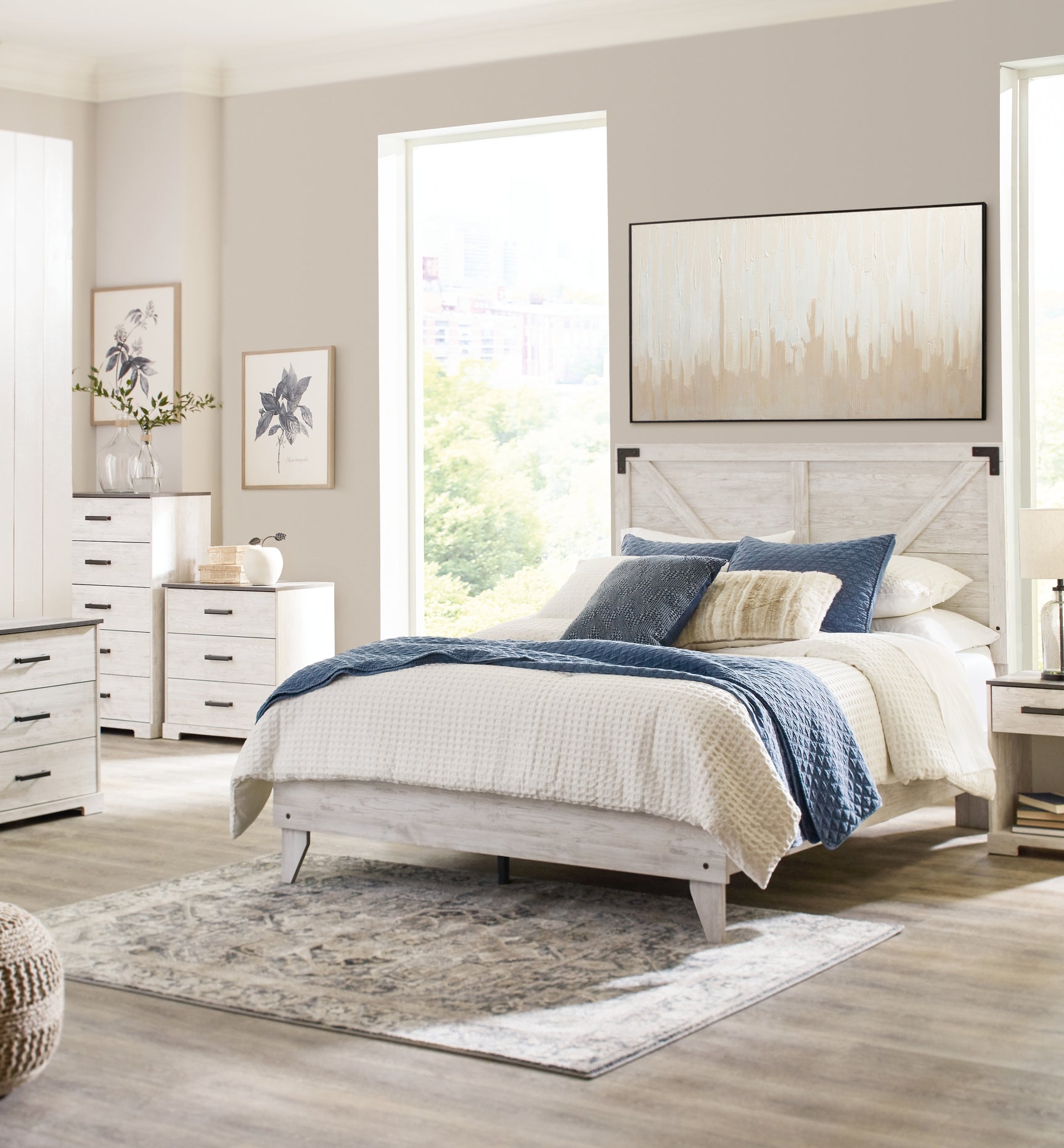 Shawburn Whitewash Queen Crossbuck Panel Platform Bed - Ornate Home