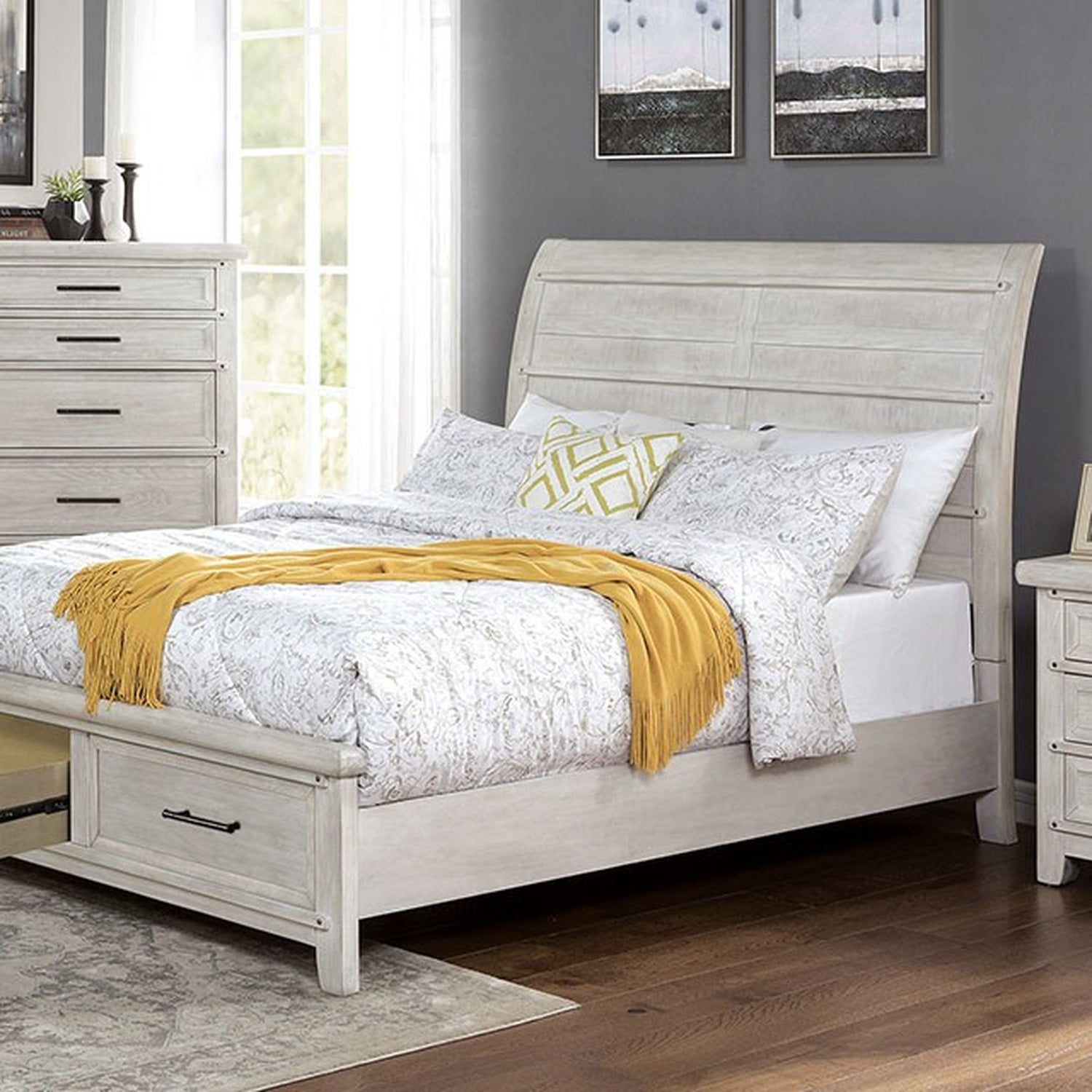 Shawnette Antique White E.King Bed - Ornate Home