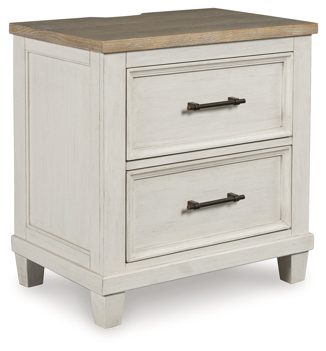Shaybrock Antique White/Brown Queen Panel Bed, Dresser, Mirror and Nightstand (Online Special Price) - Ornate Home