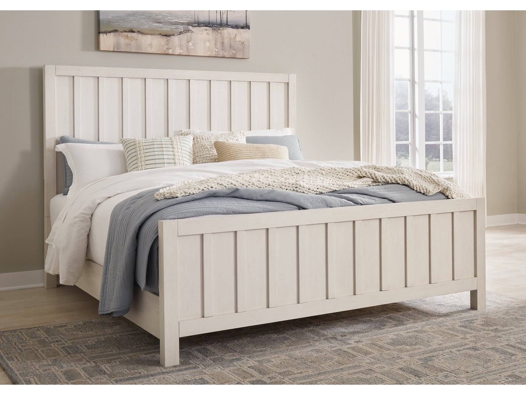 Shaybrock Antique White King Panel Bed - Ornate Home