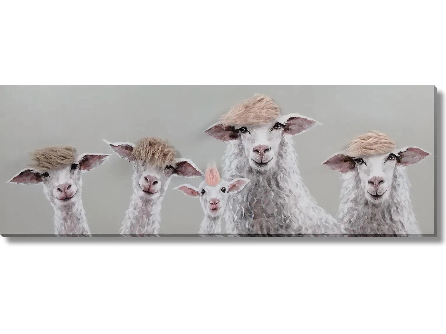 Sheep Salon: Eccentric Flock Hand-painted Canvas w/Hair Wall Art - Ornate Home