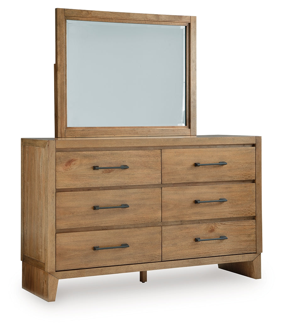 Sherbana Light Brown Queen Panel Bed, Dresser and Mirror - Ornate Home