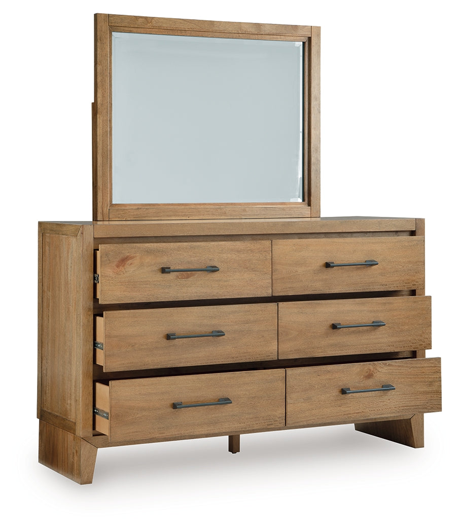 Sherbana Light Brown Queen Panel Bed, Dresser and Mirror - Ornate Home