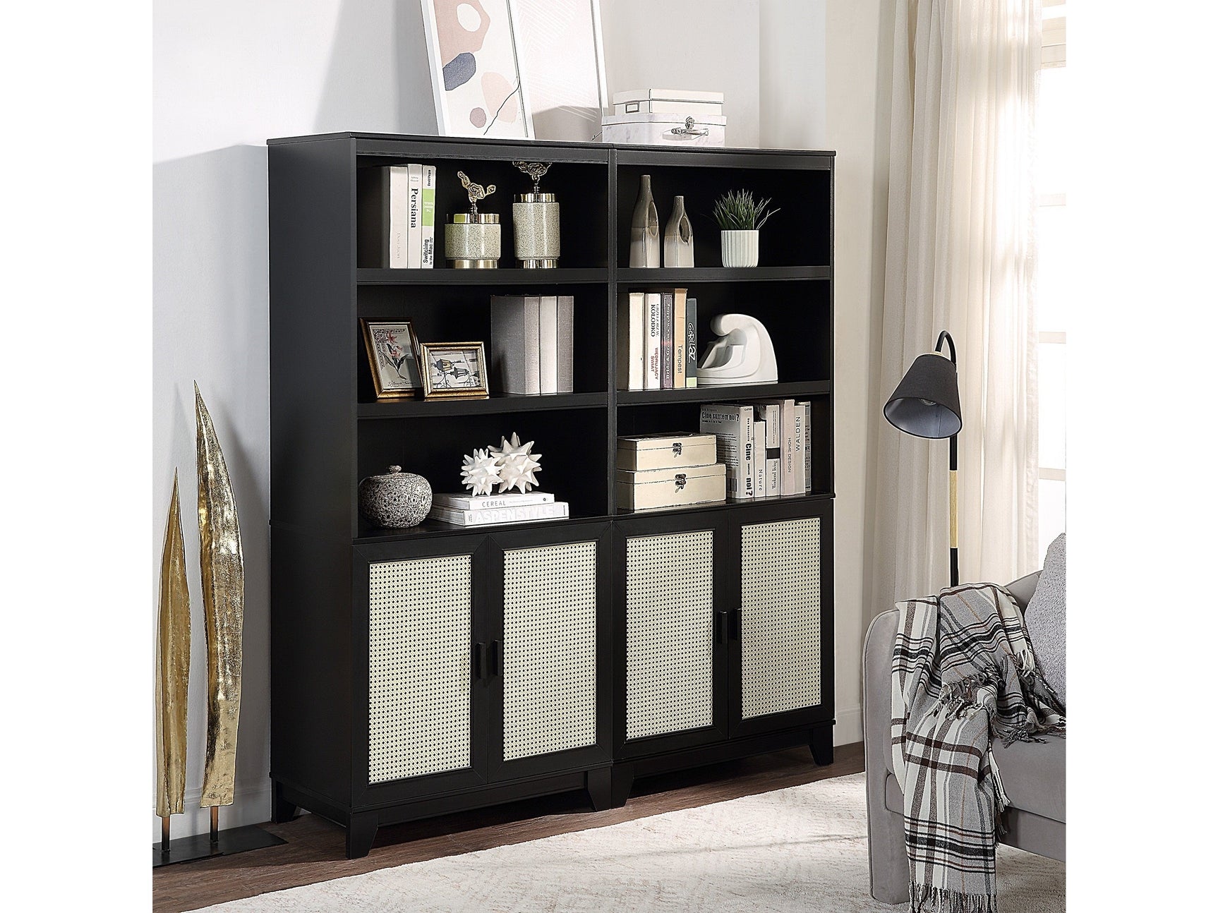 Sheridan Bookcase Cabinet in Black (set of 2) - Ornate Home