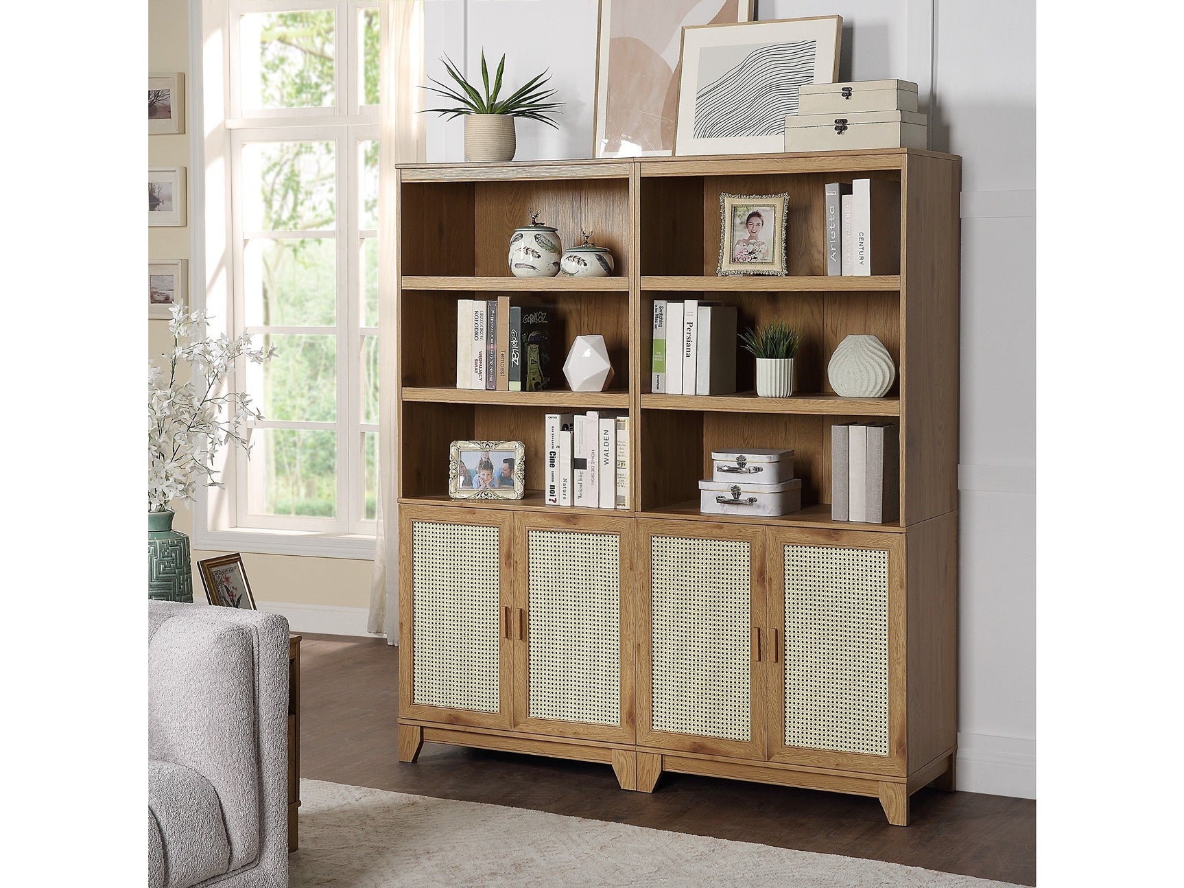 Sheridan Bookcase Cabinet in Nature (set of 2) - Ornate Home