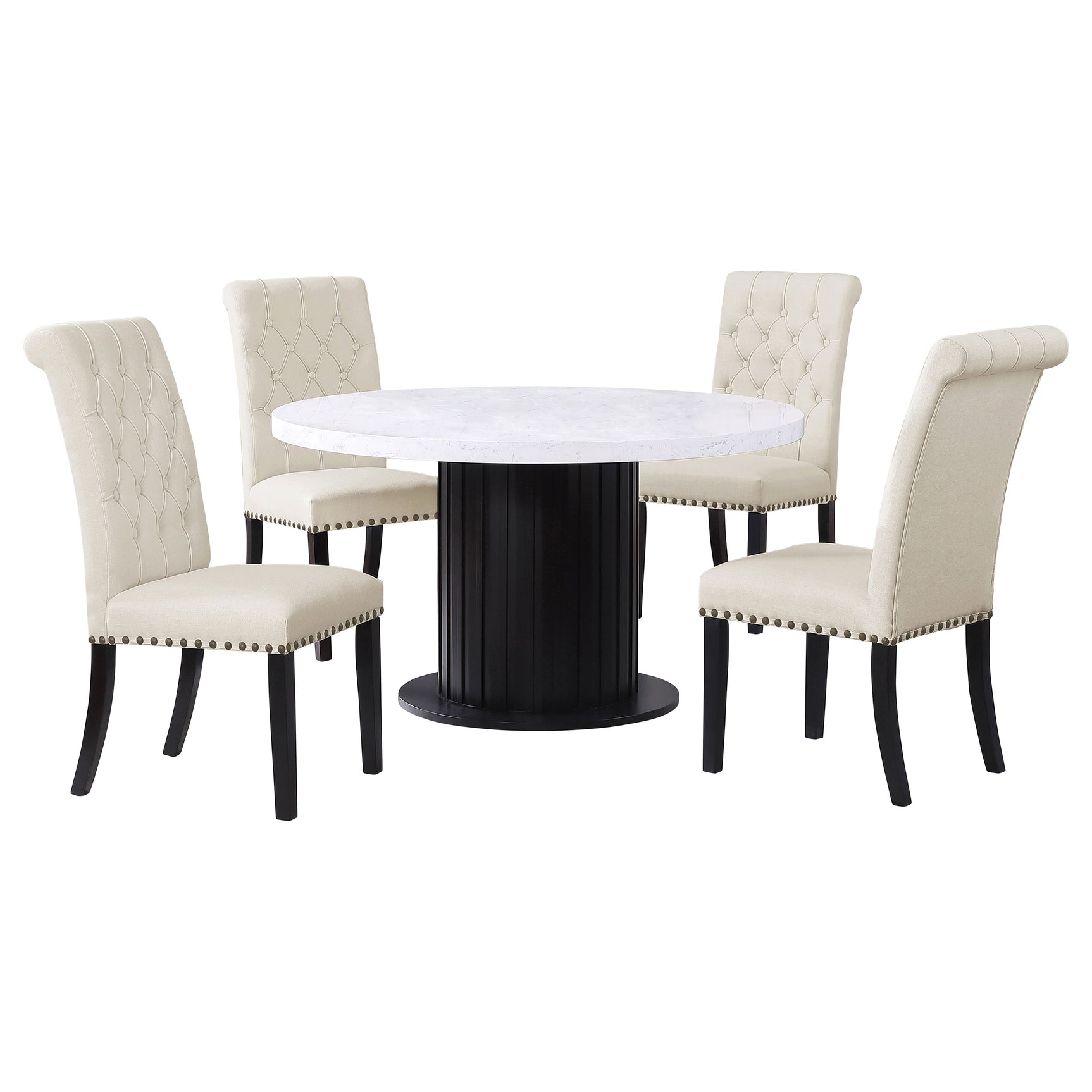 Sherry Rustic Espresso/Beige 5-piece Round Marble Top Dining Table Set - Ornate Home