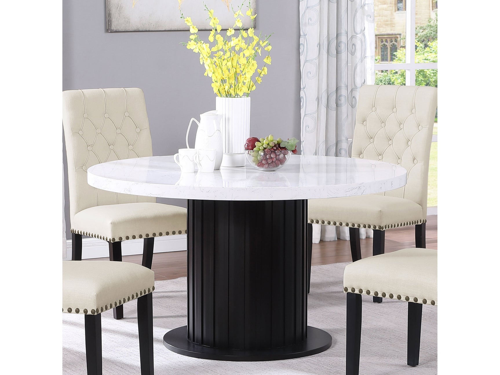 Sherry Rustic Espresso Round 54-inch Marble Top Dining Table - Ornate Home