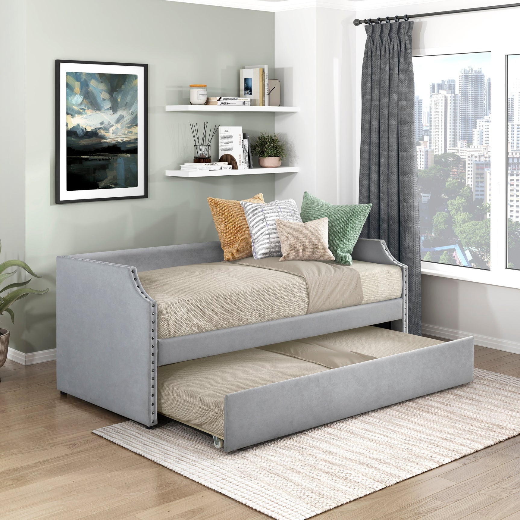 Shiloh Light Gray Daybed with Trundle - Ornate Home
