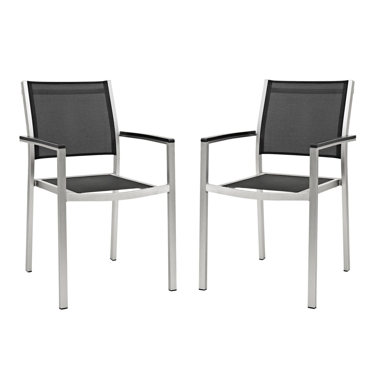 Shore Silver/Black Outdoor Patio Aluminum Dining Chair (Set of 2) - Ornate Home