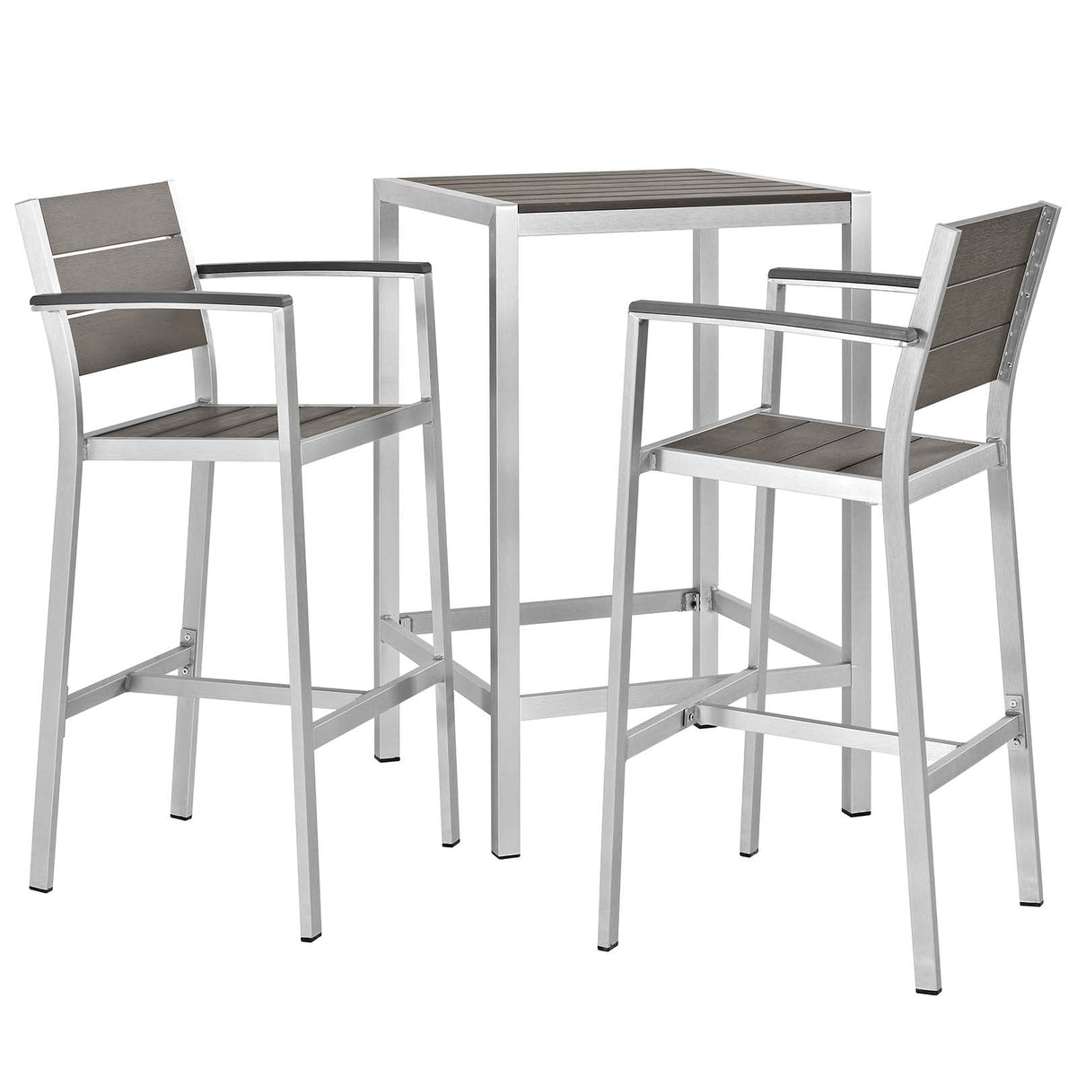 Shore Silver/Gray 3 Piece Outdoor Patio Aluminum Pub Set - 27.5x67.5" - Ornate Home