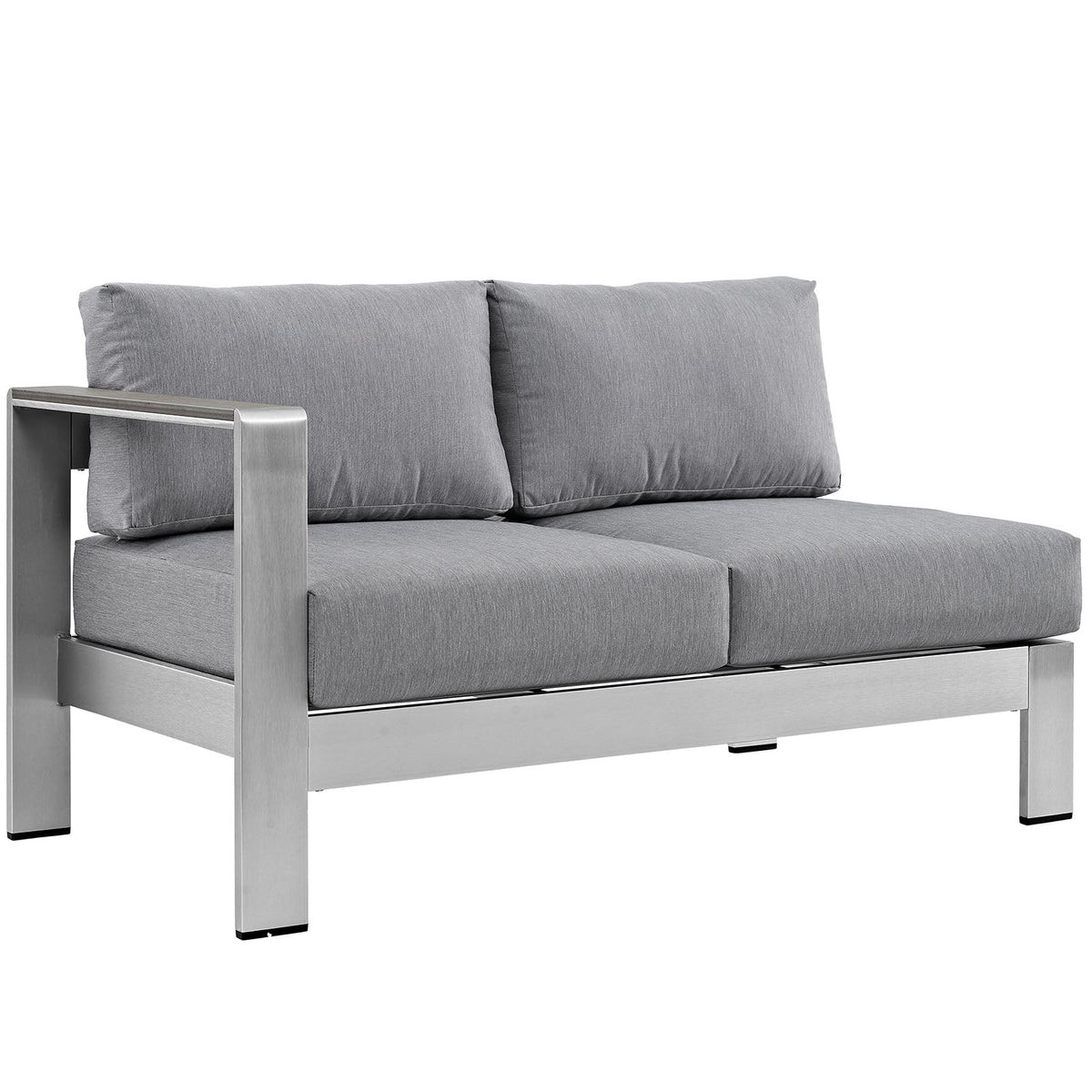 Shore Silver/Gray Left-Arm Corner Sectional Outdoor Patio Aluminum Loveseat - Ornate Home
