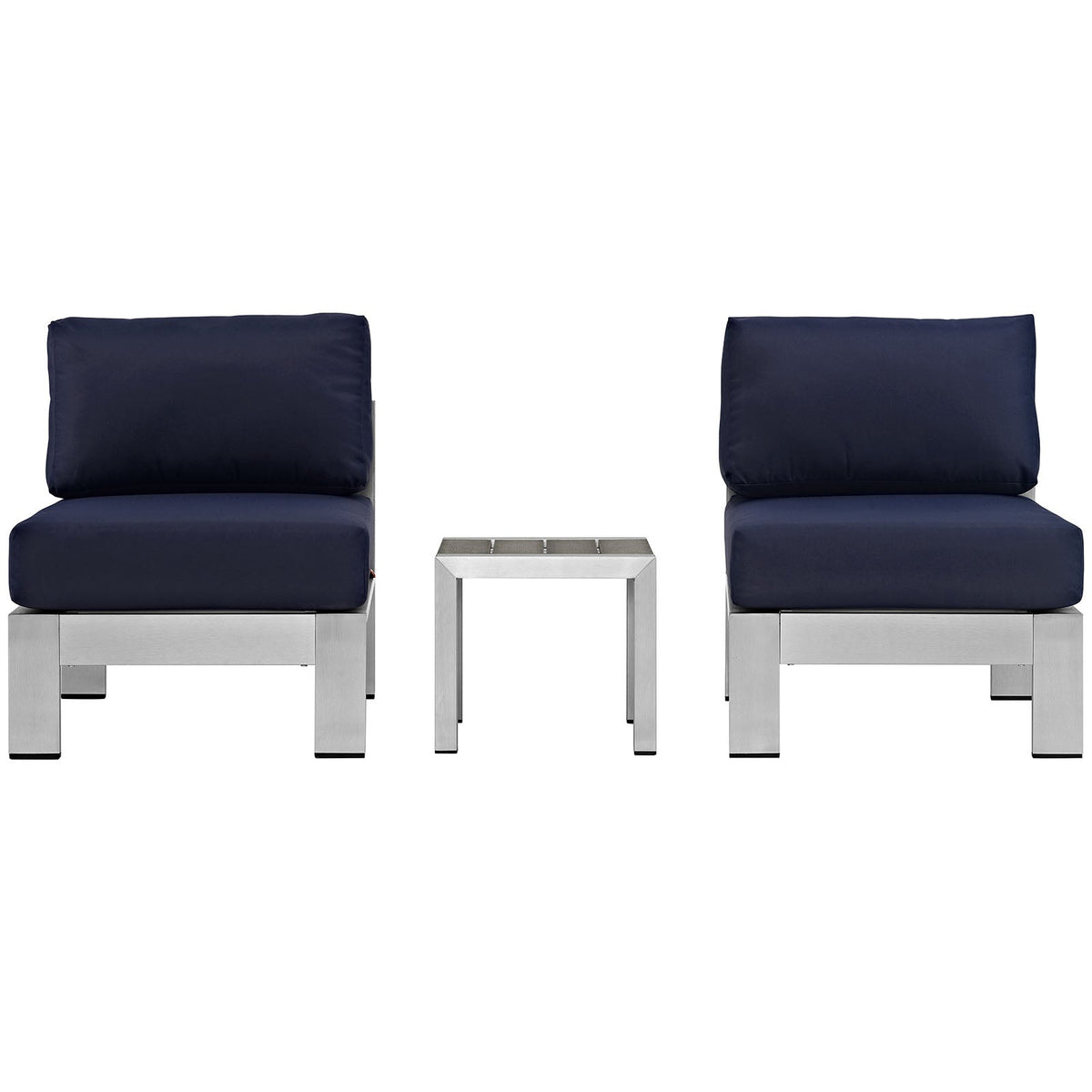 Shore Silver/Navy 3 Piece Outdoor Patio Aluminum Sectional Sofa Set - Ornate Home
