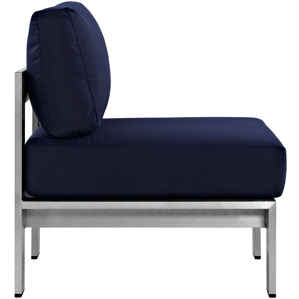 Shore Silver/Navy 3 Piece Outdoor Patio Aluminum Sectional Sofa Set - Ornate Home