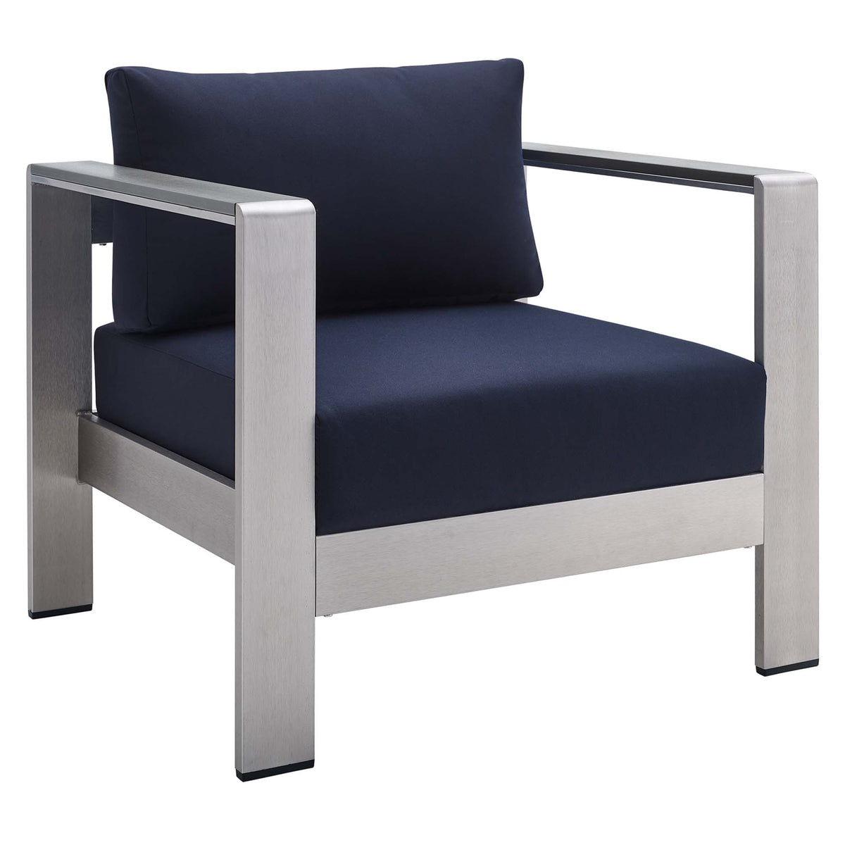 Shore Silver/Navy 4 Piece Sunbrella Fabric Outdoor Patio Aluminum Set - Ornate Home