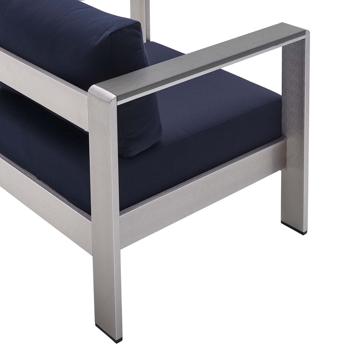 Shore Silver/Navy 4 Piece Sunbrella Fabric Outdoor Patio Aluminum Set - Ornate Home