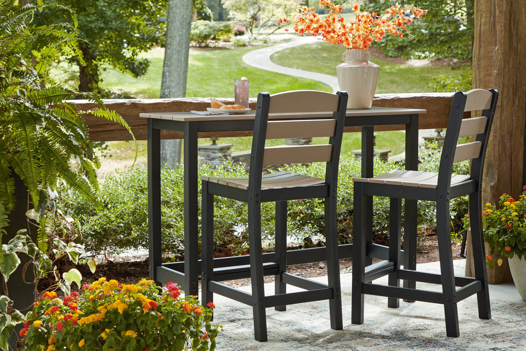 Shoreline Beach Black/Beige Counter Table Set (Set of 3) - Ornate Home