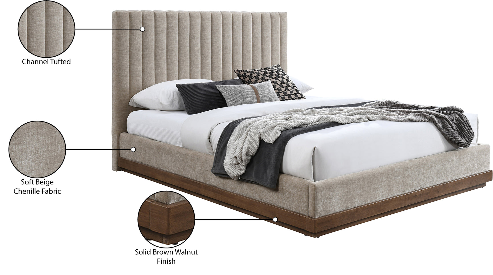 Shoreline Beige Fabric Upholstered King Bed (3 Boxes) - Ornate Home