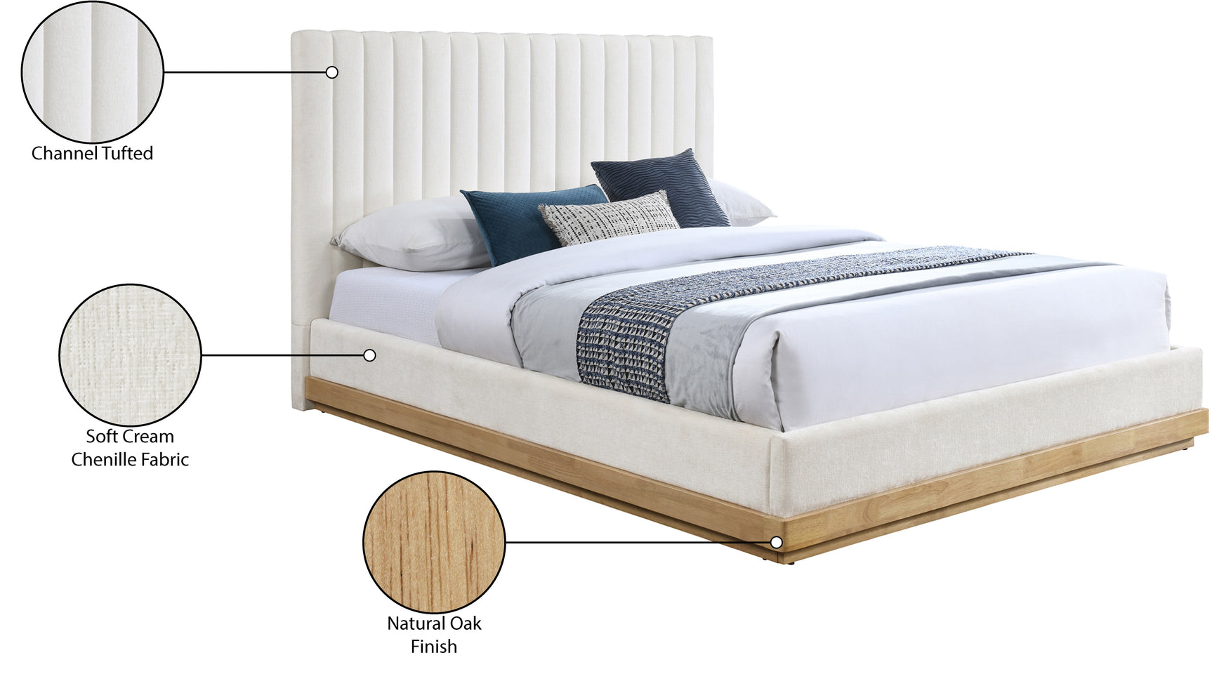 Shoreline Cream Fabric Upholstered Full Bed (3 Boxes) - Ornate Home