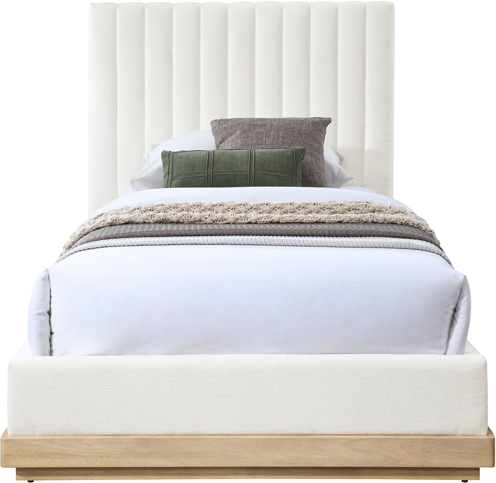 Shoreline Cream Fabric Upholstered Twin Bed (3 Boxes) - Ornate Home