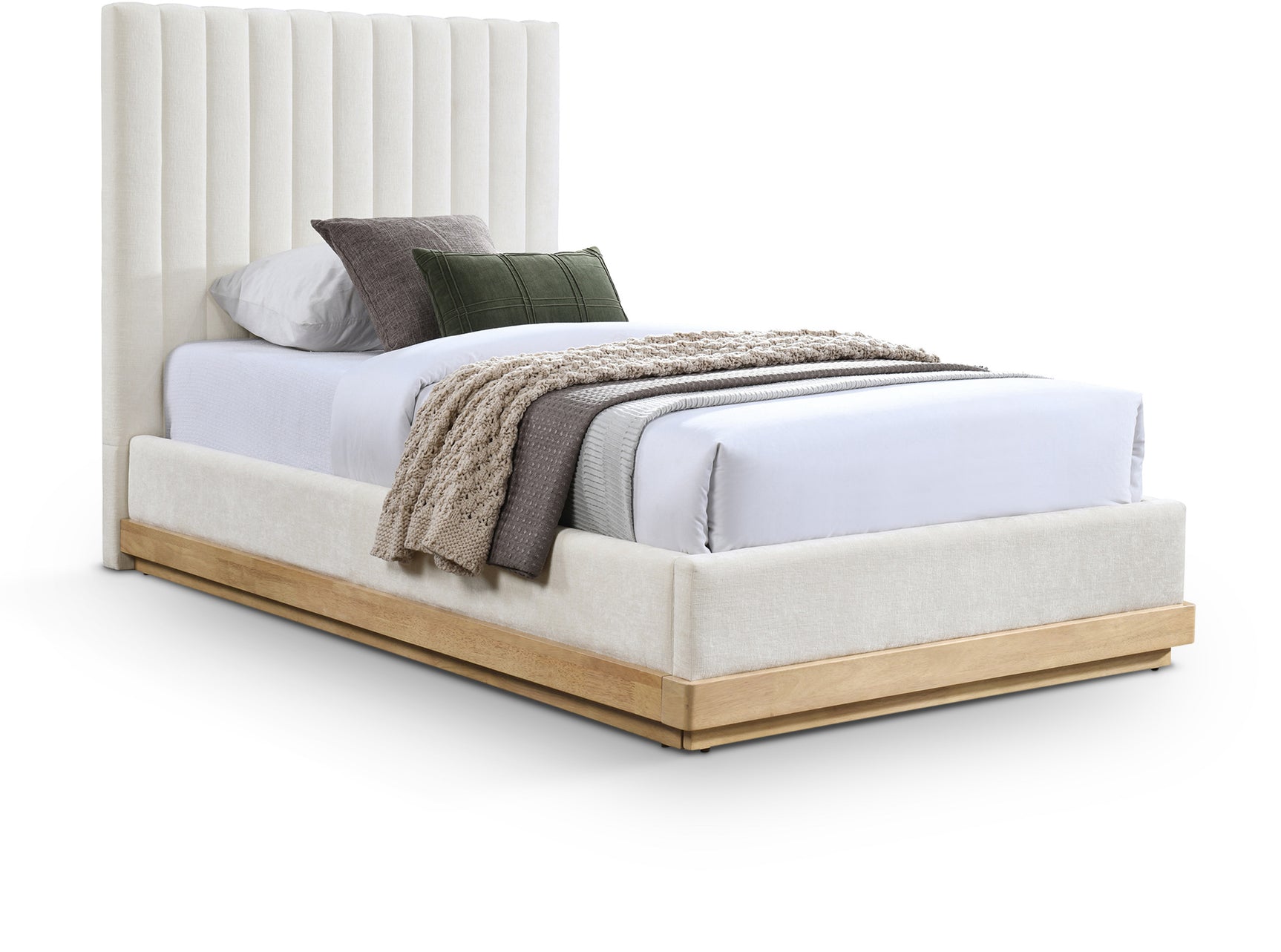 Shoreline Cream Fabric Upholstered Twin Bed (3 Boxes) - Ornate Home