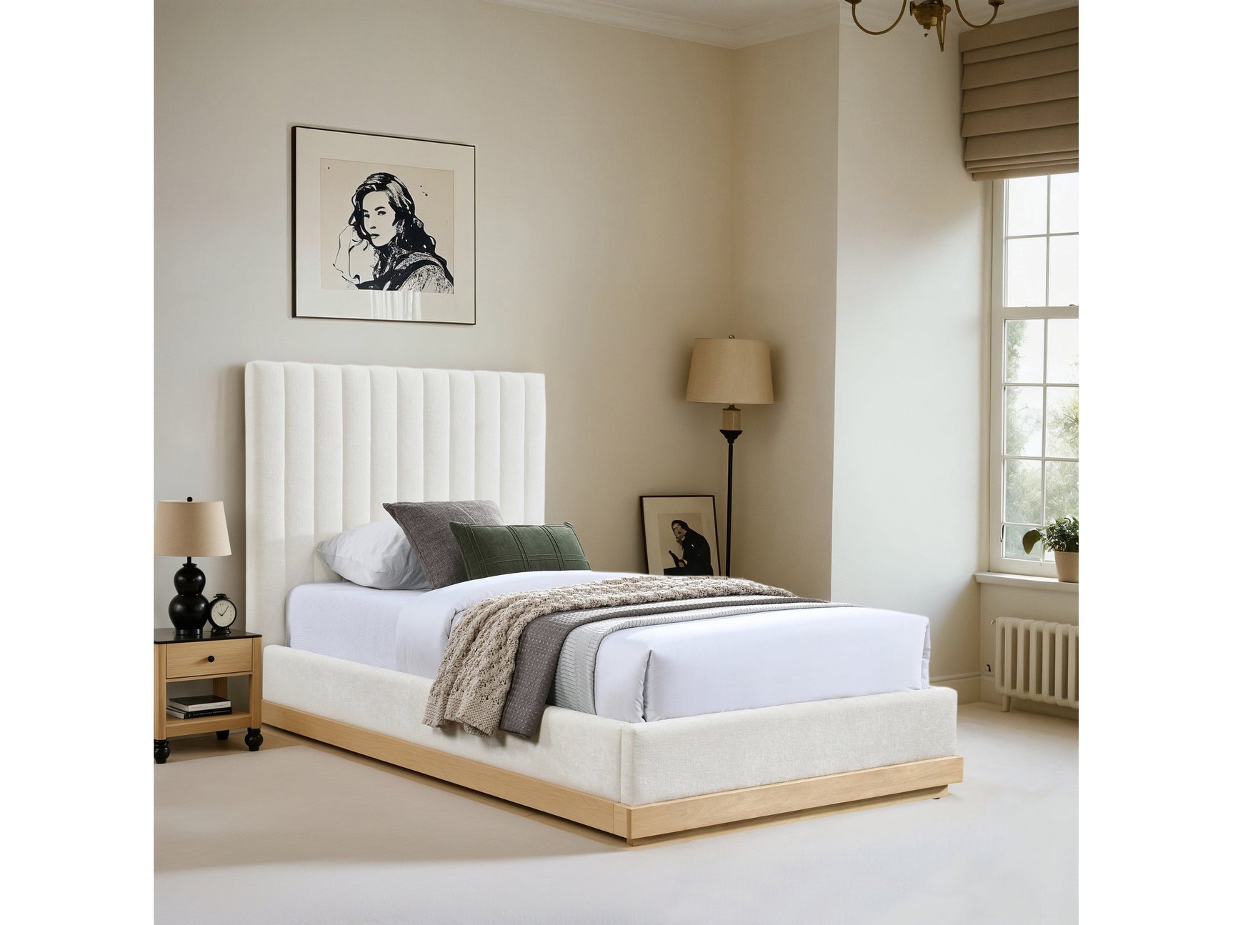 Shoreline Cream Fabric Upholstered Twin Bed (3 Boxes) - Ornate Home