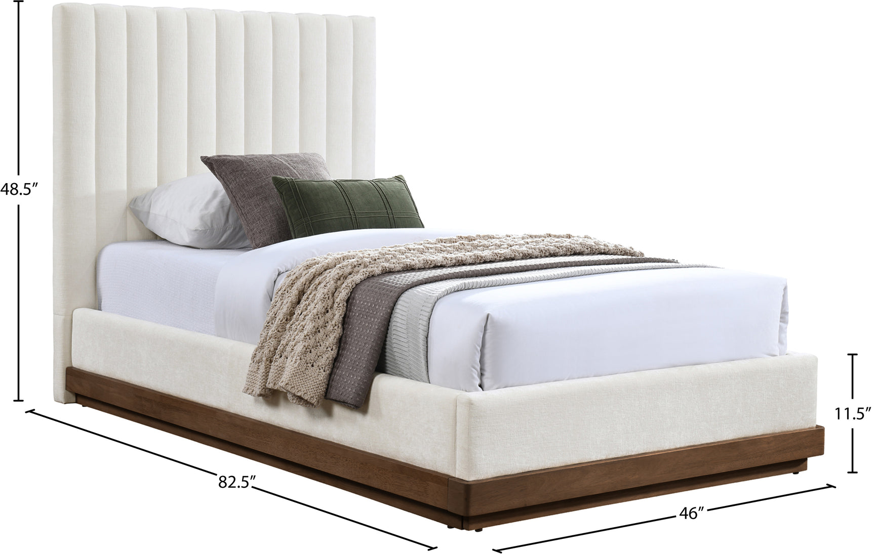 Shoreline Cream Fabric Upholstered Twin Bed (3 Boxes) - Ornate Home