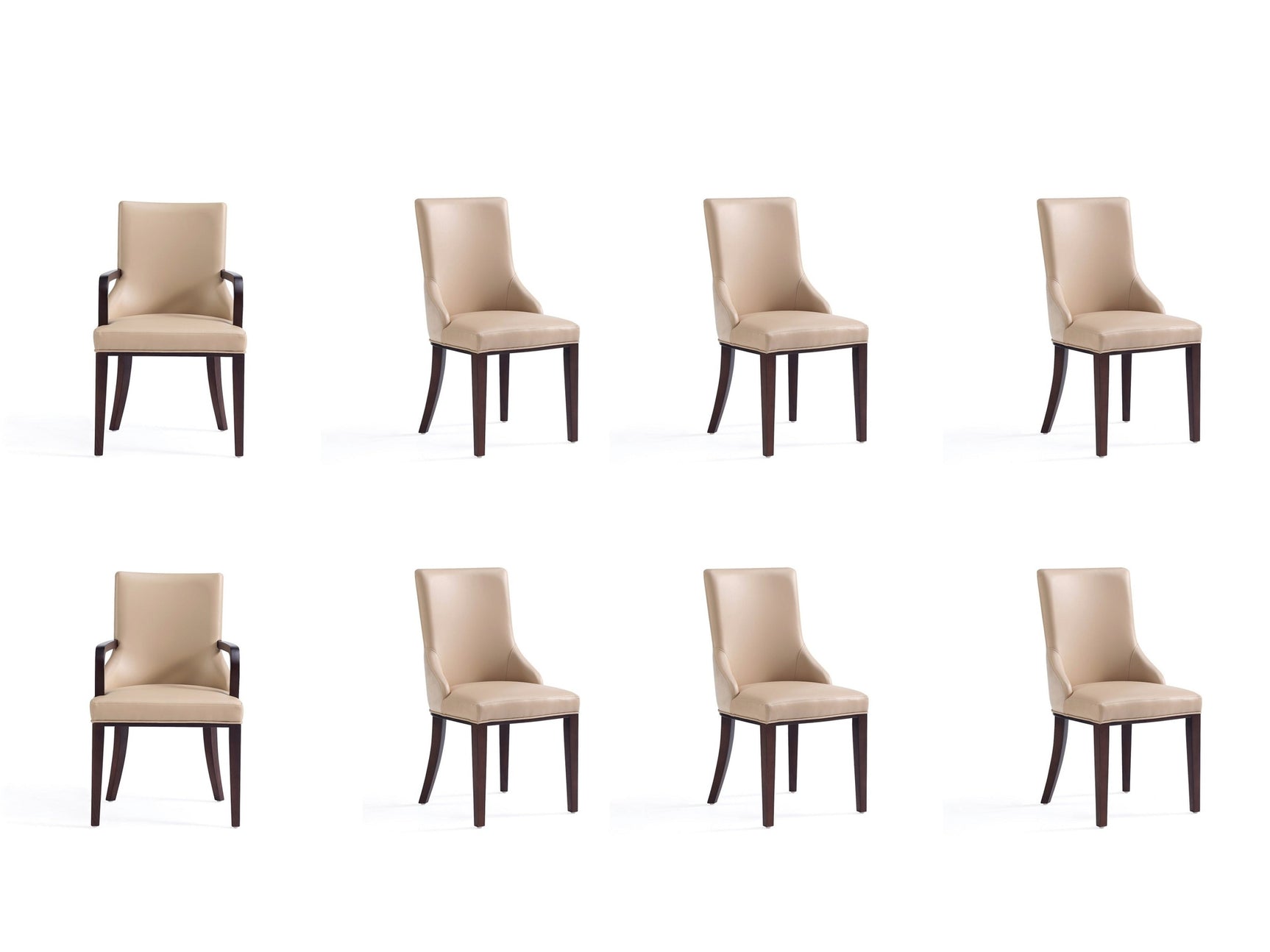 Shubert 8-Piece Faux Leather and Velvet Dining Chair Set in Tan - Ornate Home