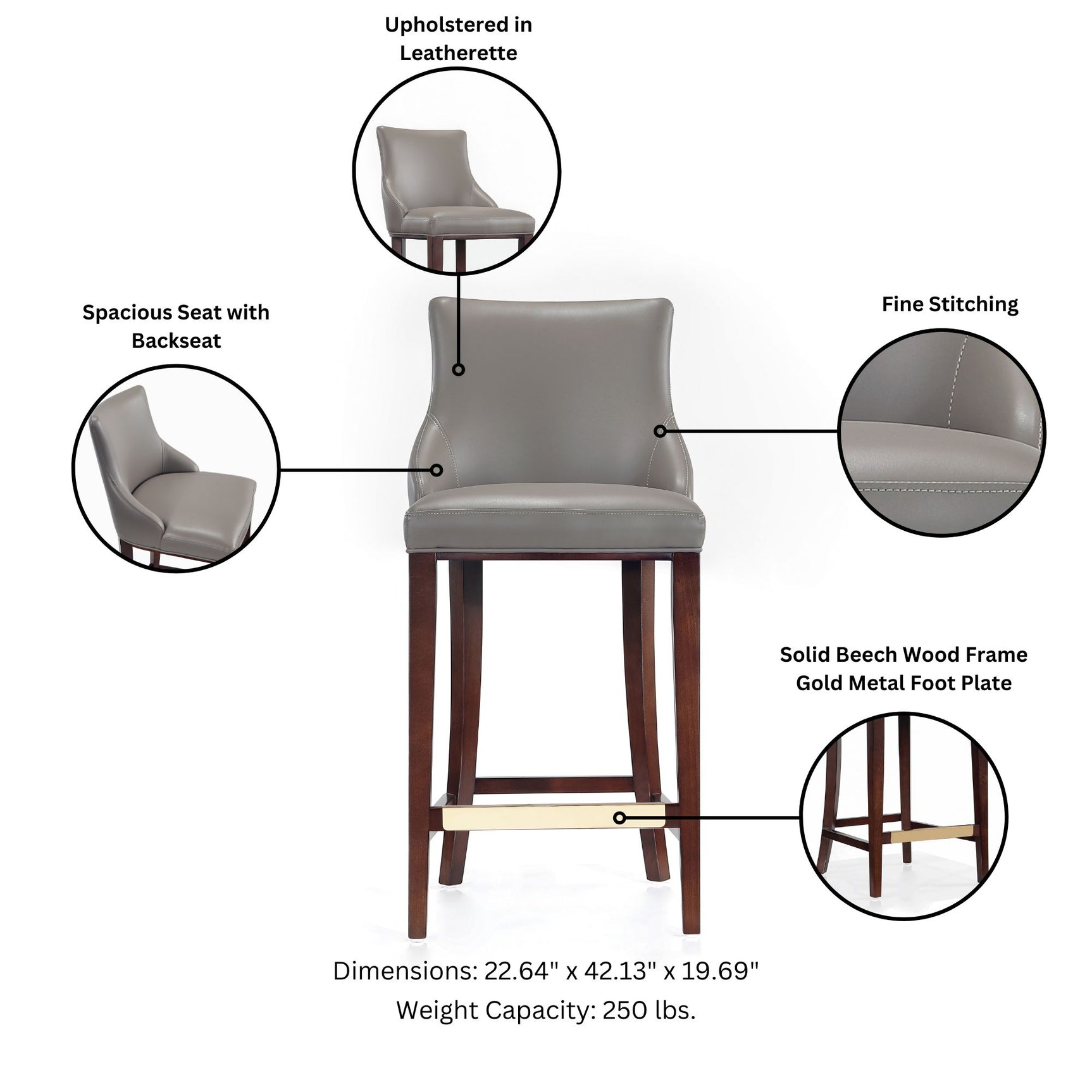 Shubert Barstool in Dark Taupe (set of 2) - Ornate Home
