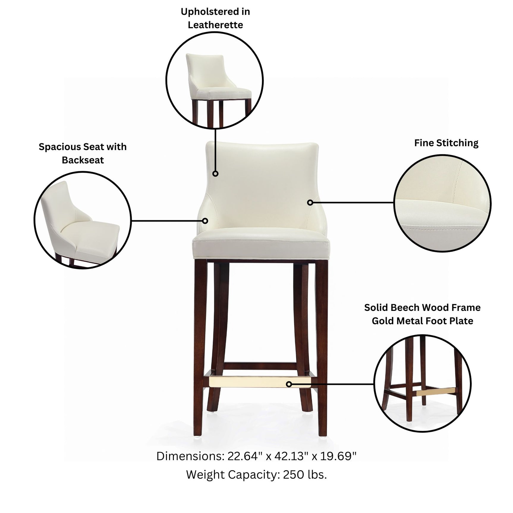 Shubert Barstool in Ivory - Ornate Home