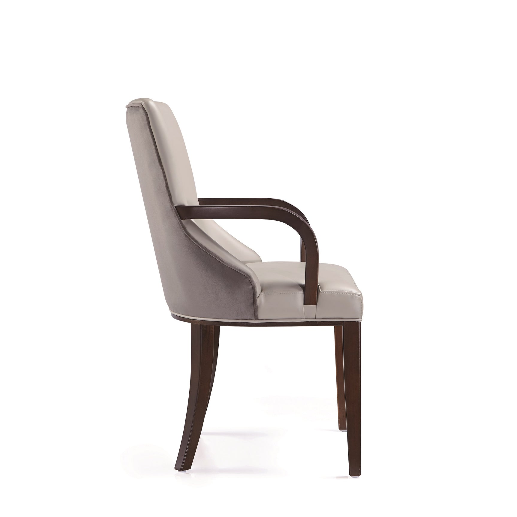 Shubert Faux Leather and Velvet Dining Armchair in Light Grey - Ornate Home