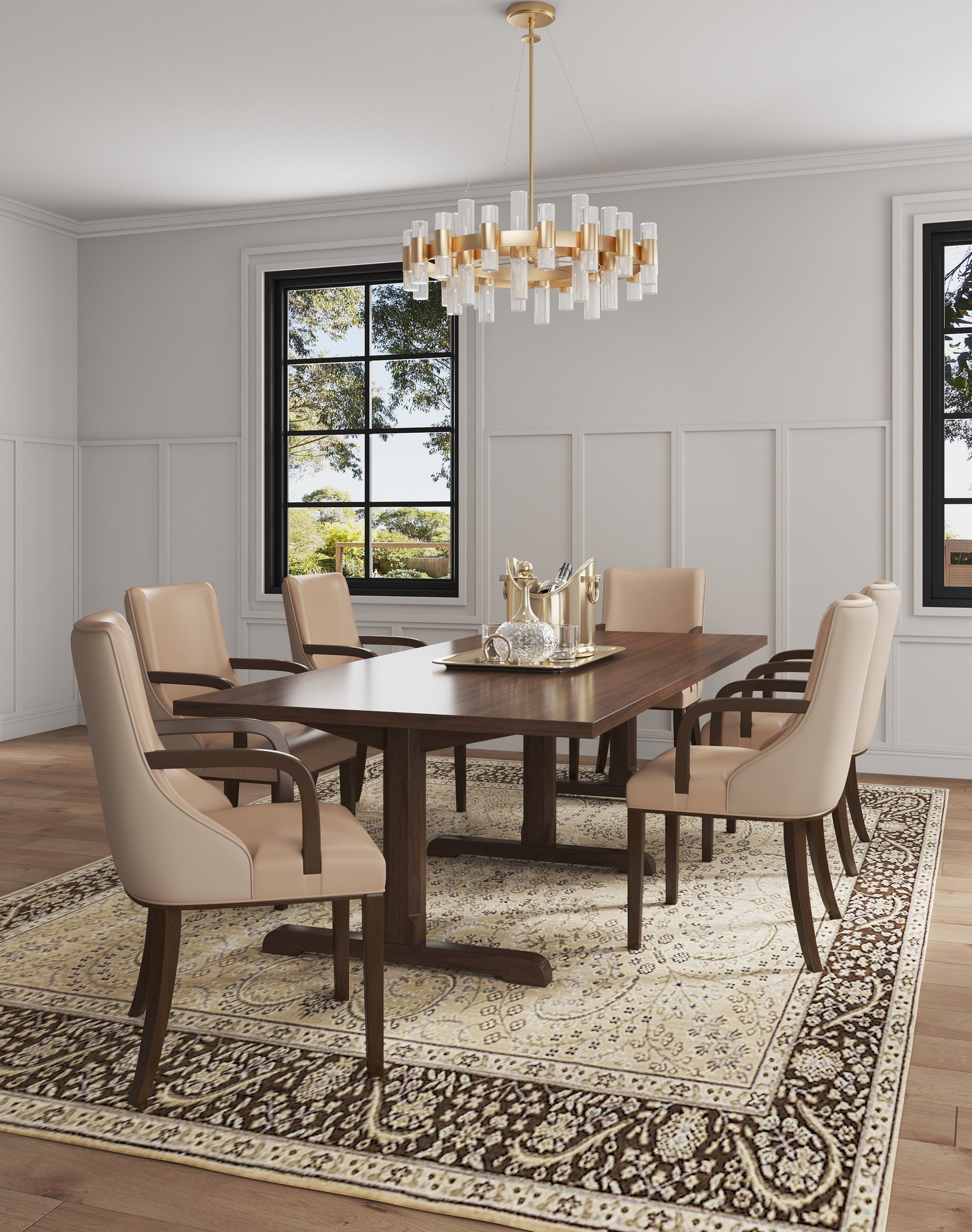 Shubert Faux Leather and Velvet Dining Armchair in Tan (set of 2) - Ornate Home