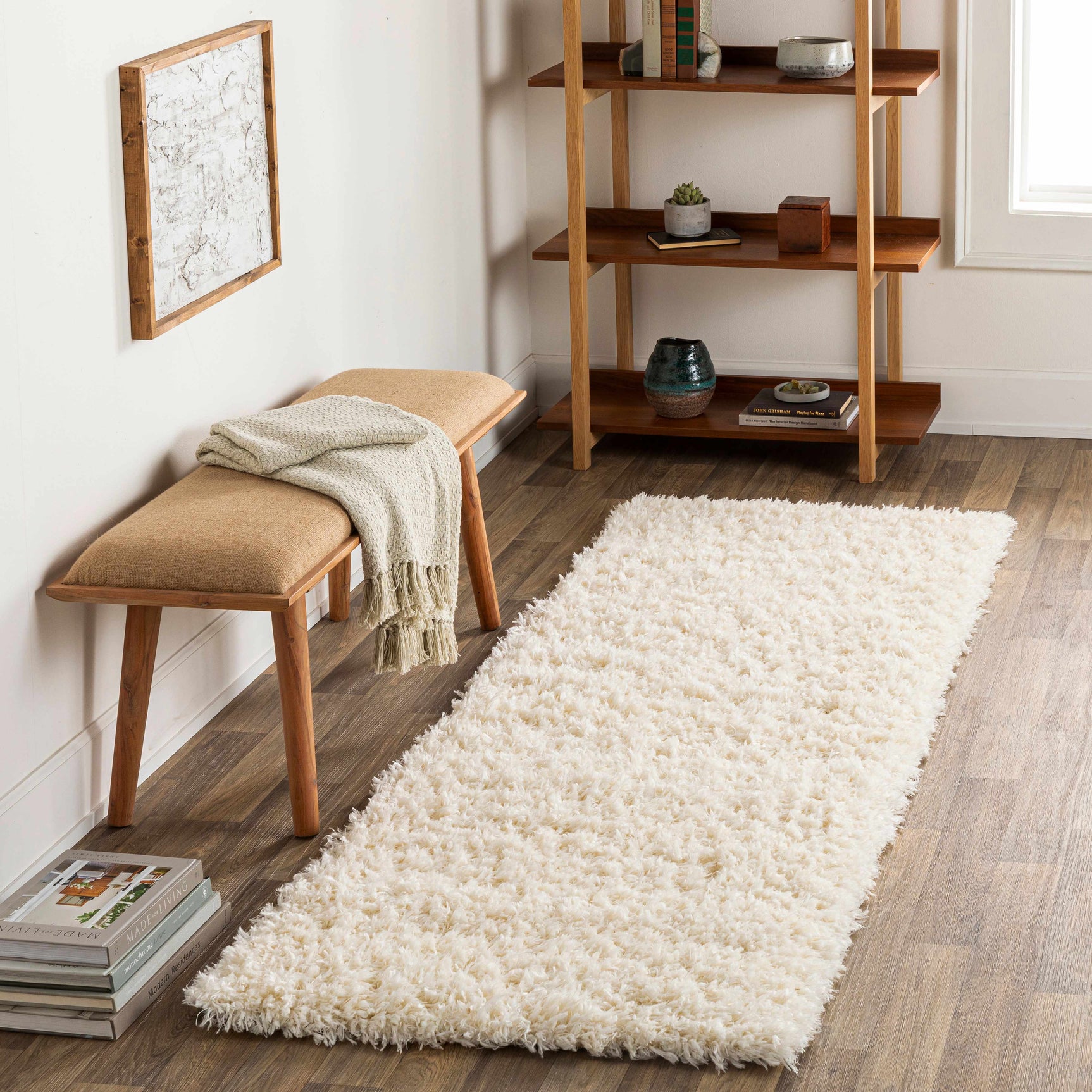 Siari Solid Cream Plush Rug - Ornate Home