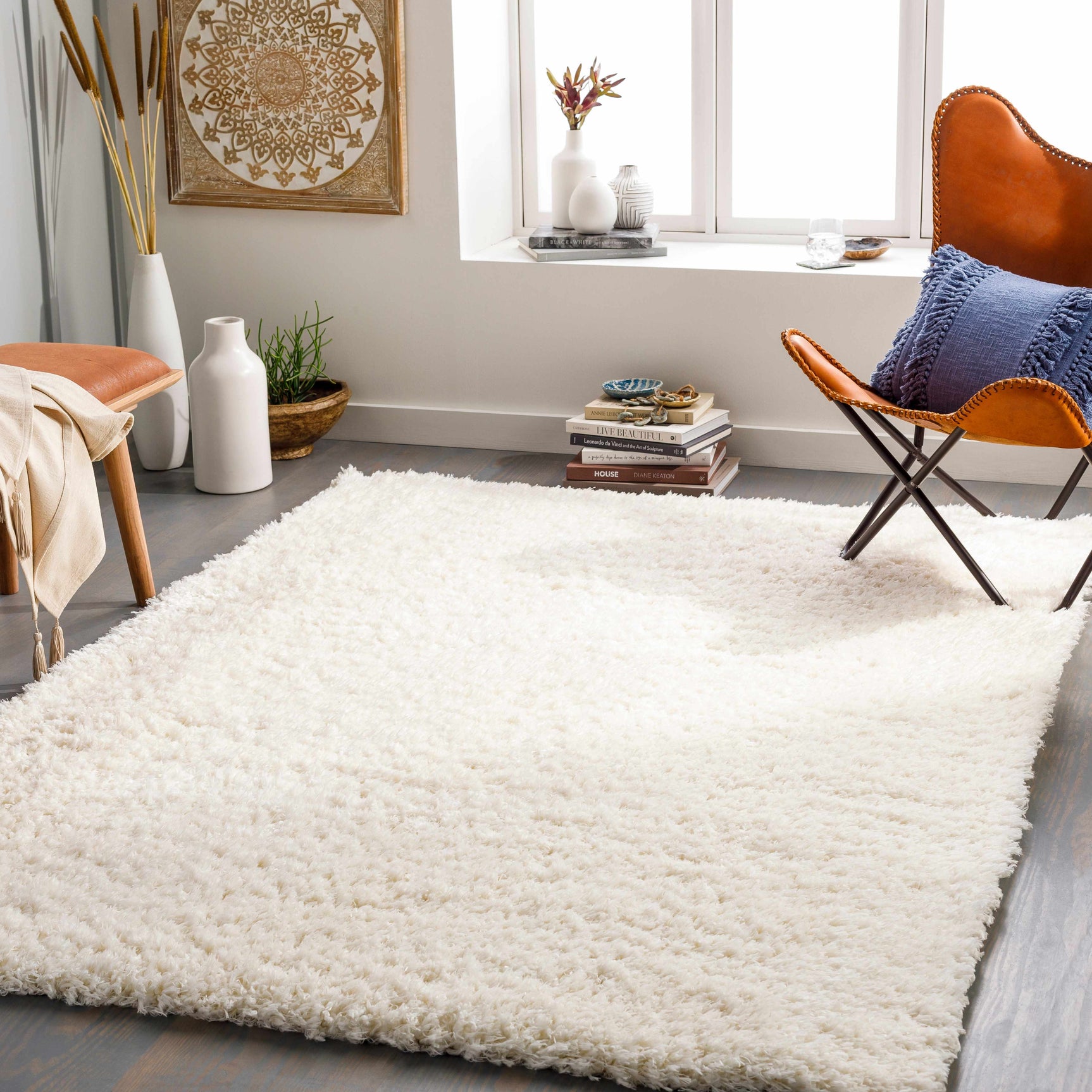 Siari Solid Cream Plush Rug - Ornate Home