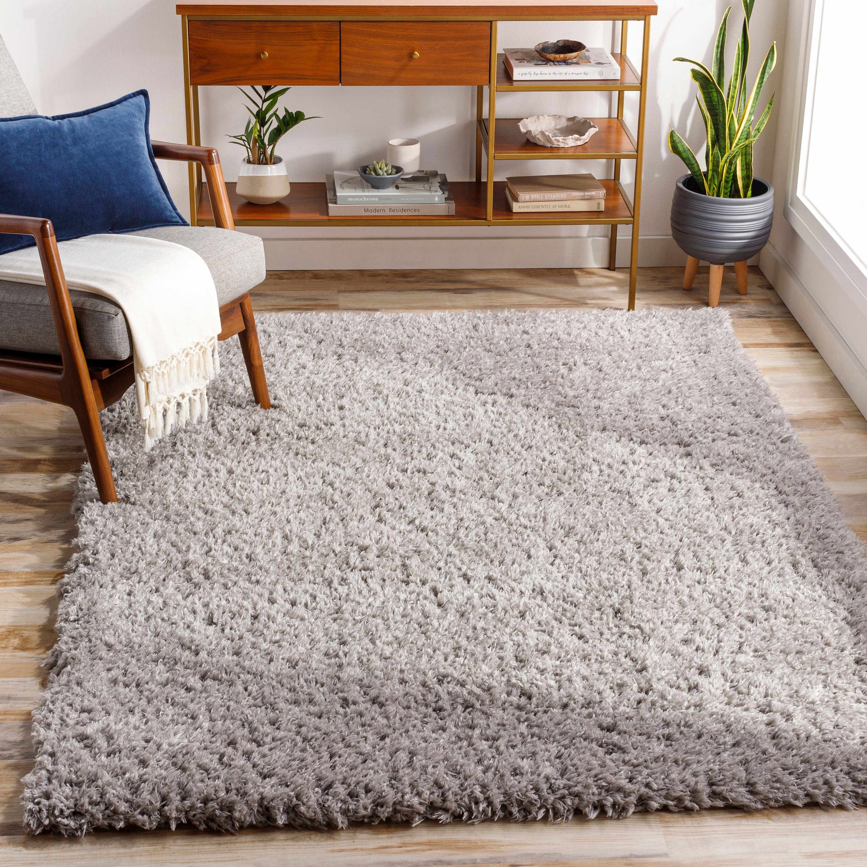 Siari Solid Medium Gray Shag Rug - Ornate Home