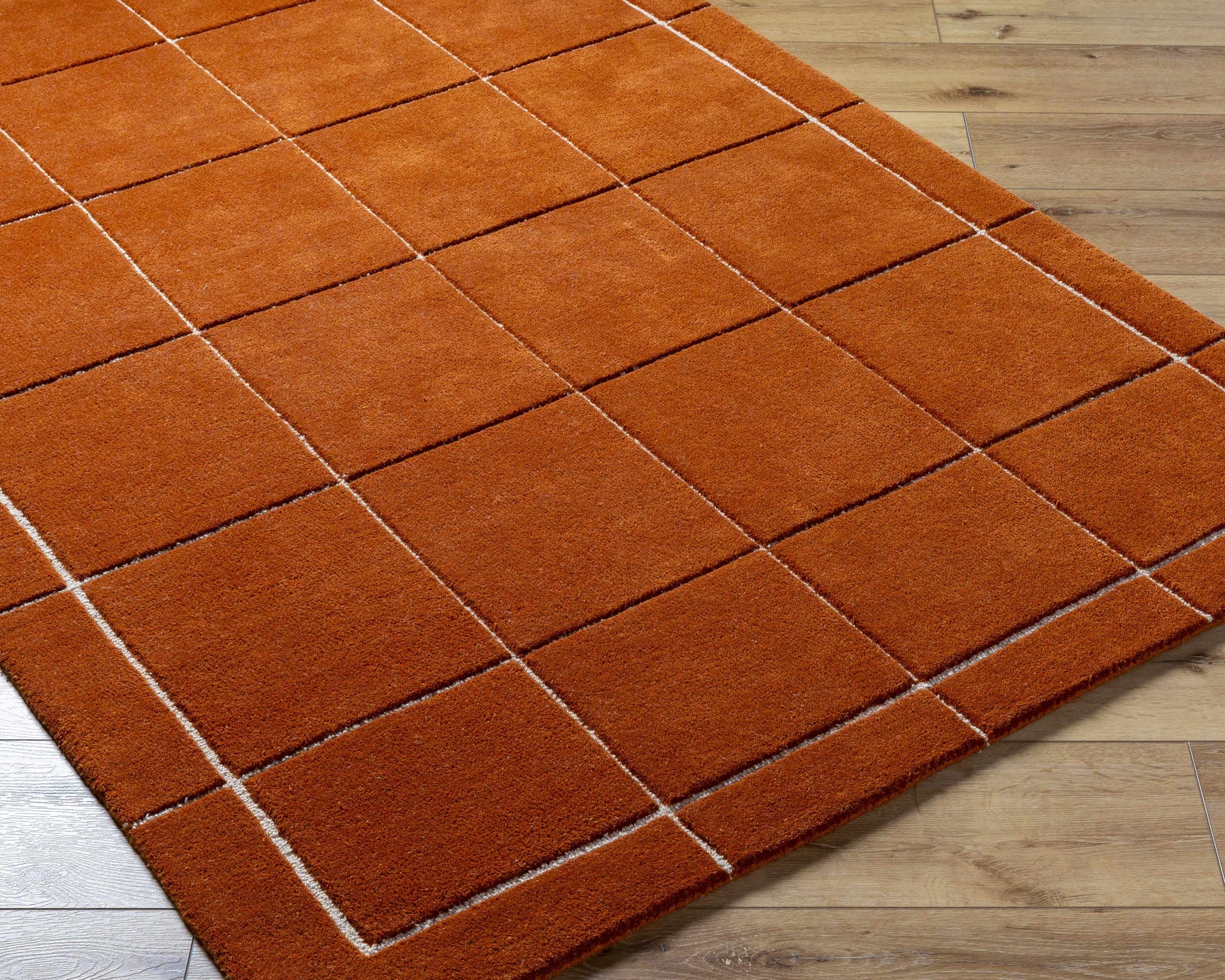 Siarl Burnt Orange Checkered Area Rug - Ornate Home