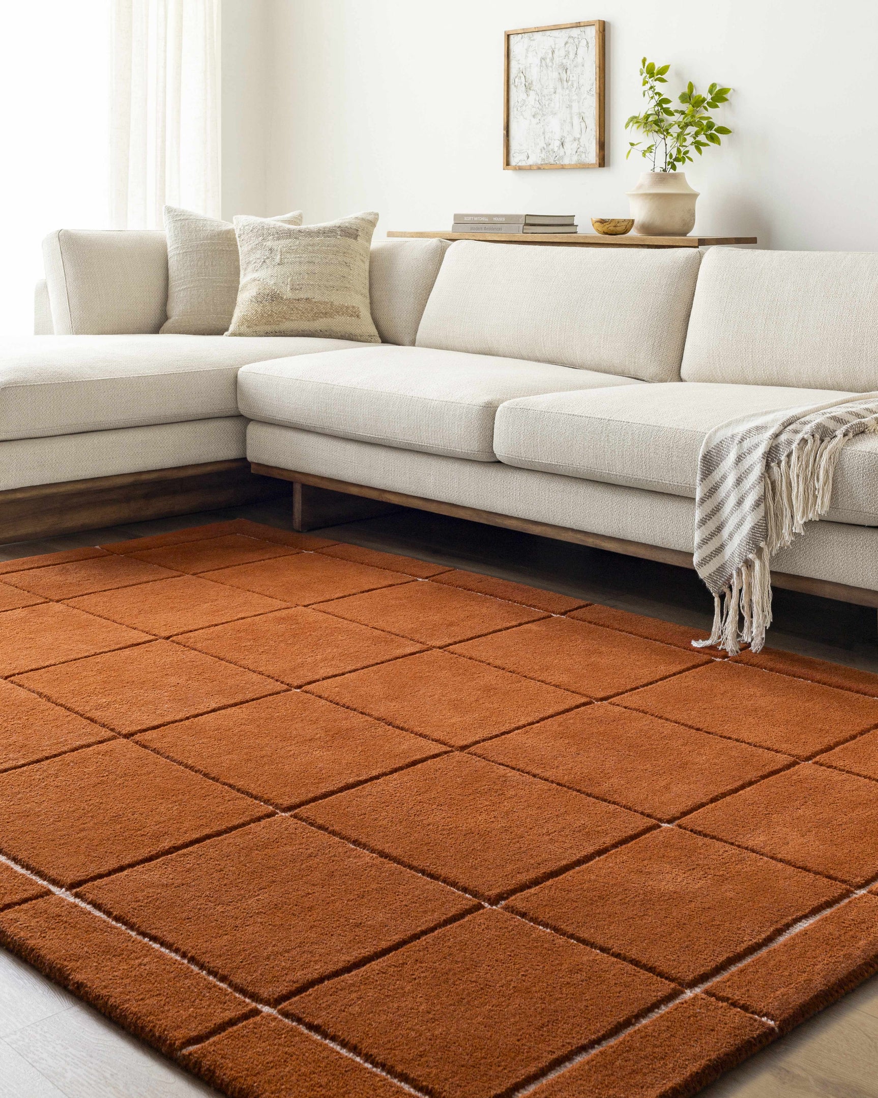 Siarl Burnt Orange Checkered Area Rug - Ornate Home