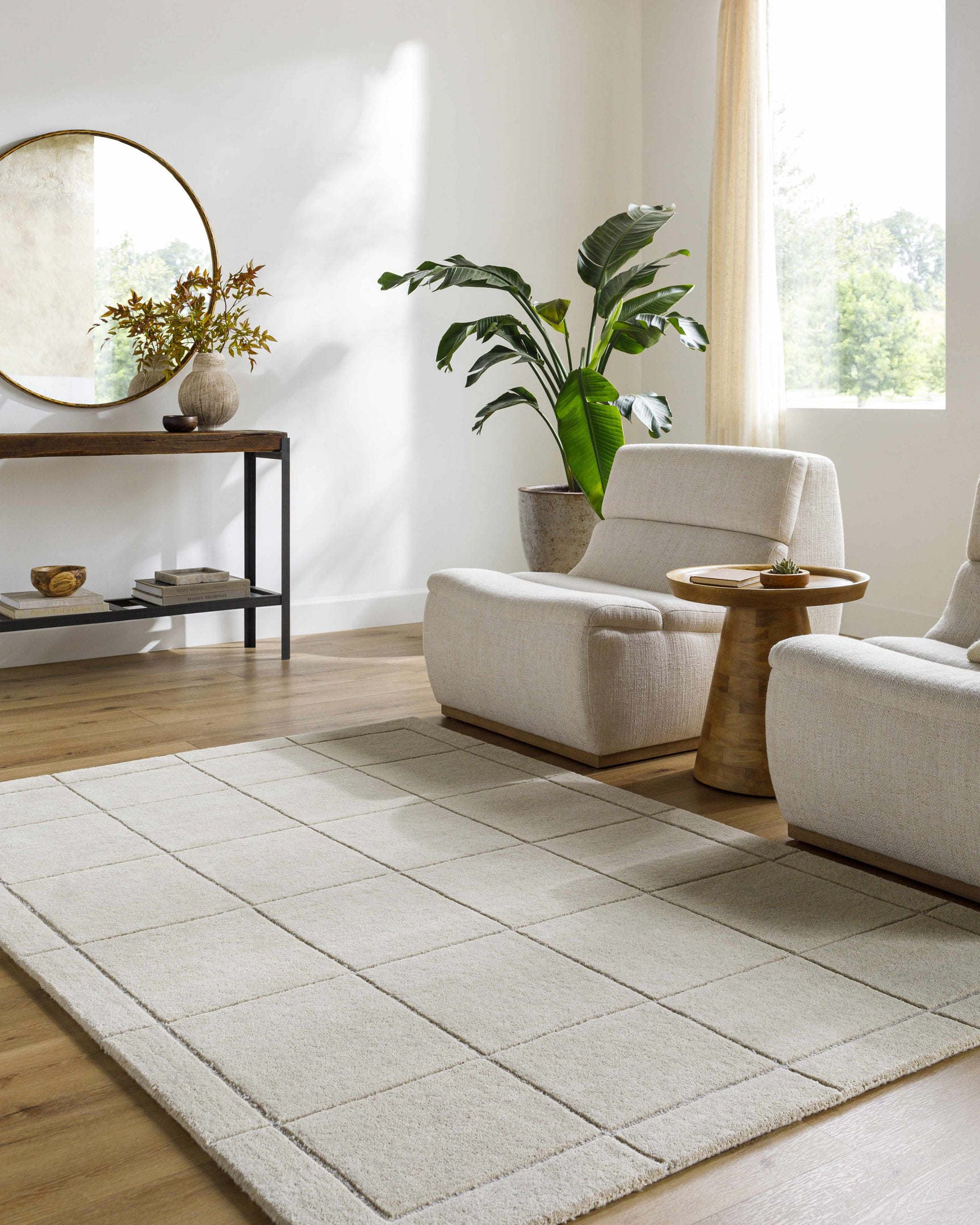 Siarl Cream Checkered Area Rug - Ornate Home
