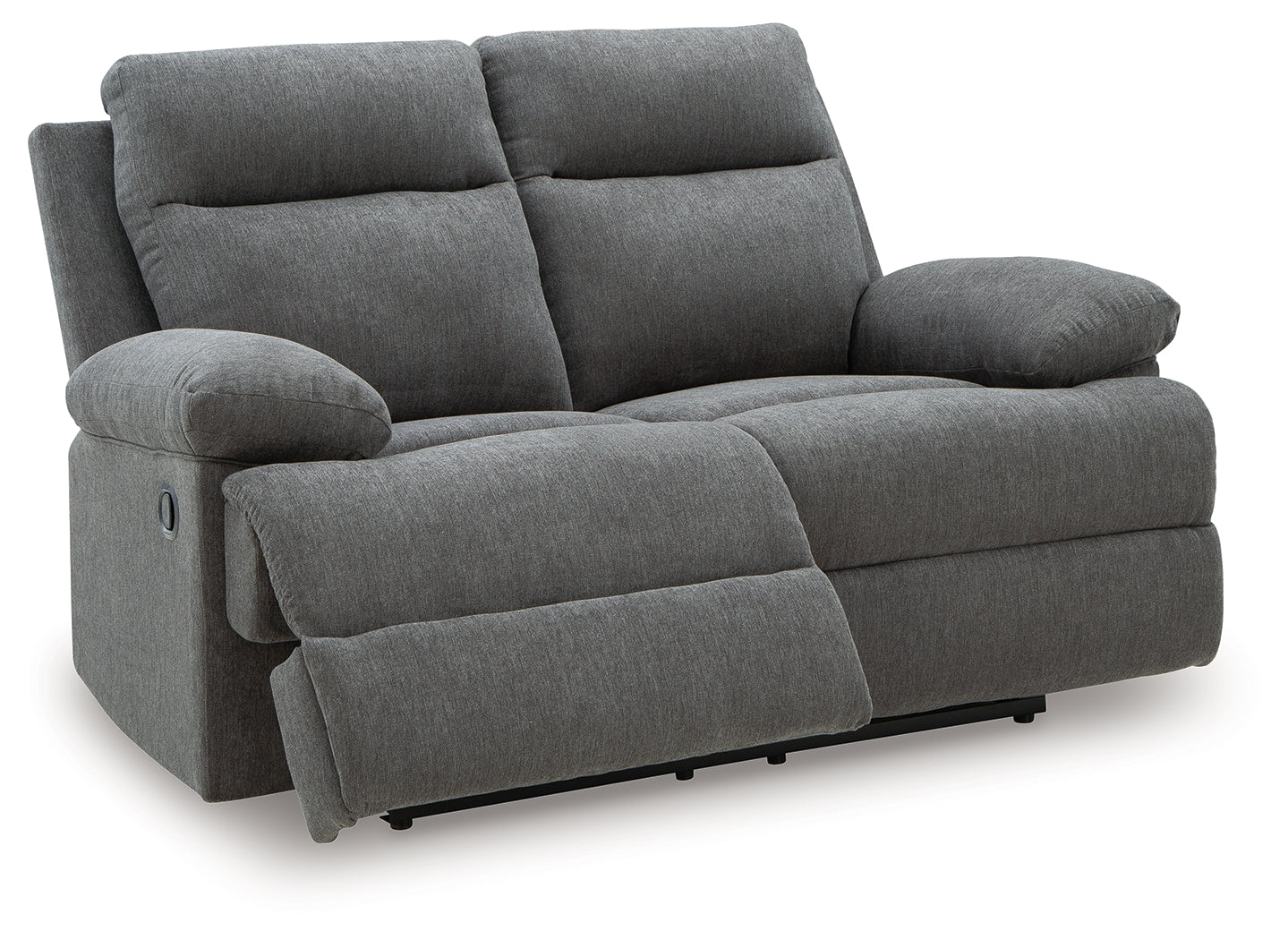 Side-Swipe Charcoal Reclining Loveseat - Ornate Home