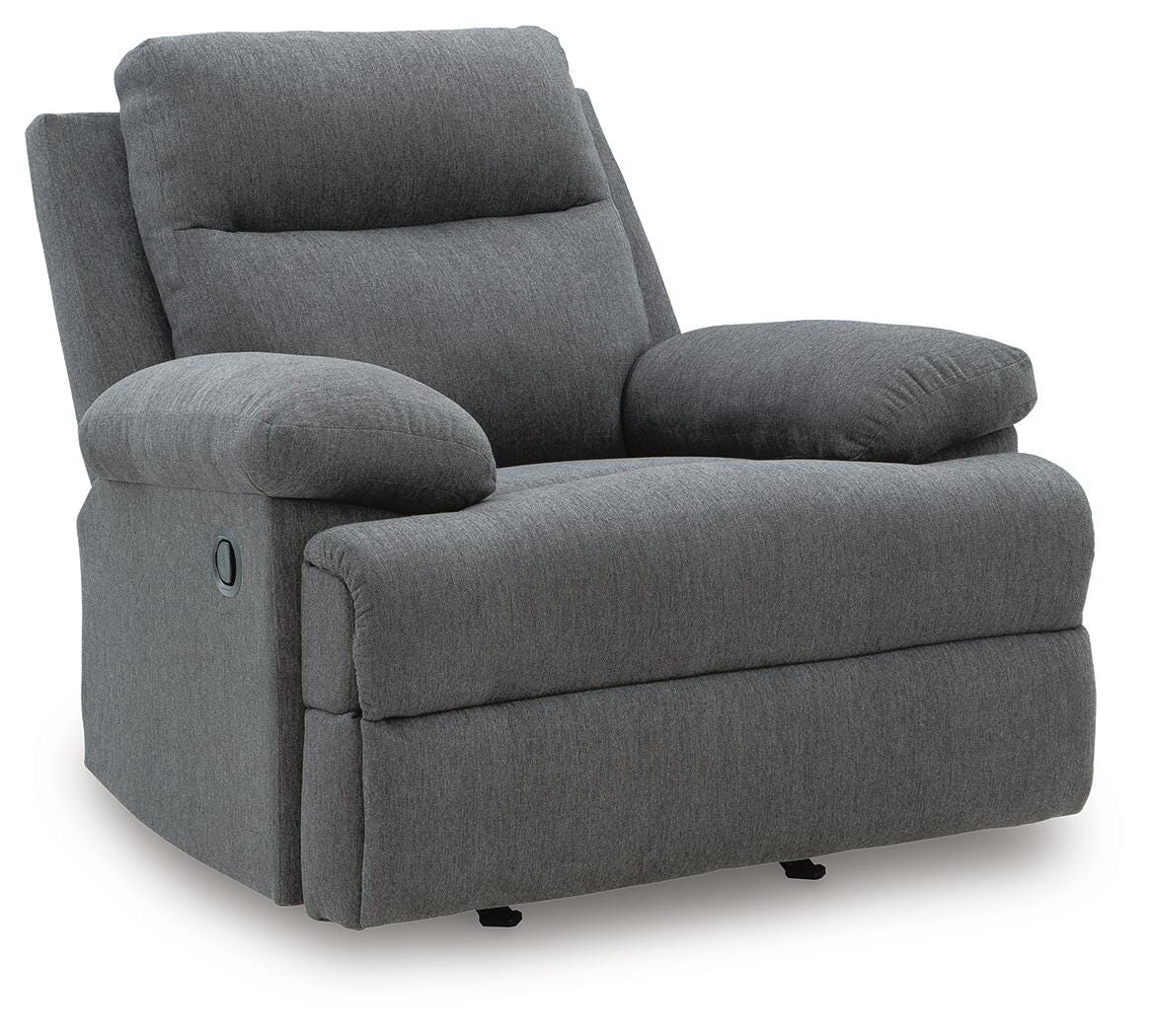 Side-Swipe Charcoal Reclining Sofa, Loveseat and Recliner - Ornate Home
