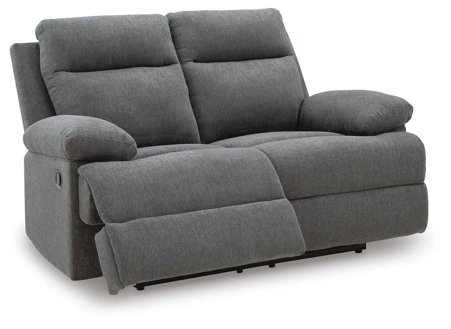 Side-Swipe Charcoal Reclining Sofa, Loveseat and Recliner - Ornate Home