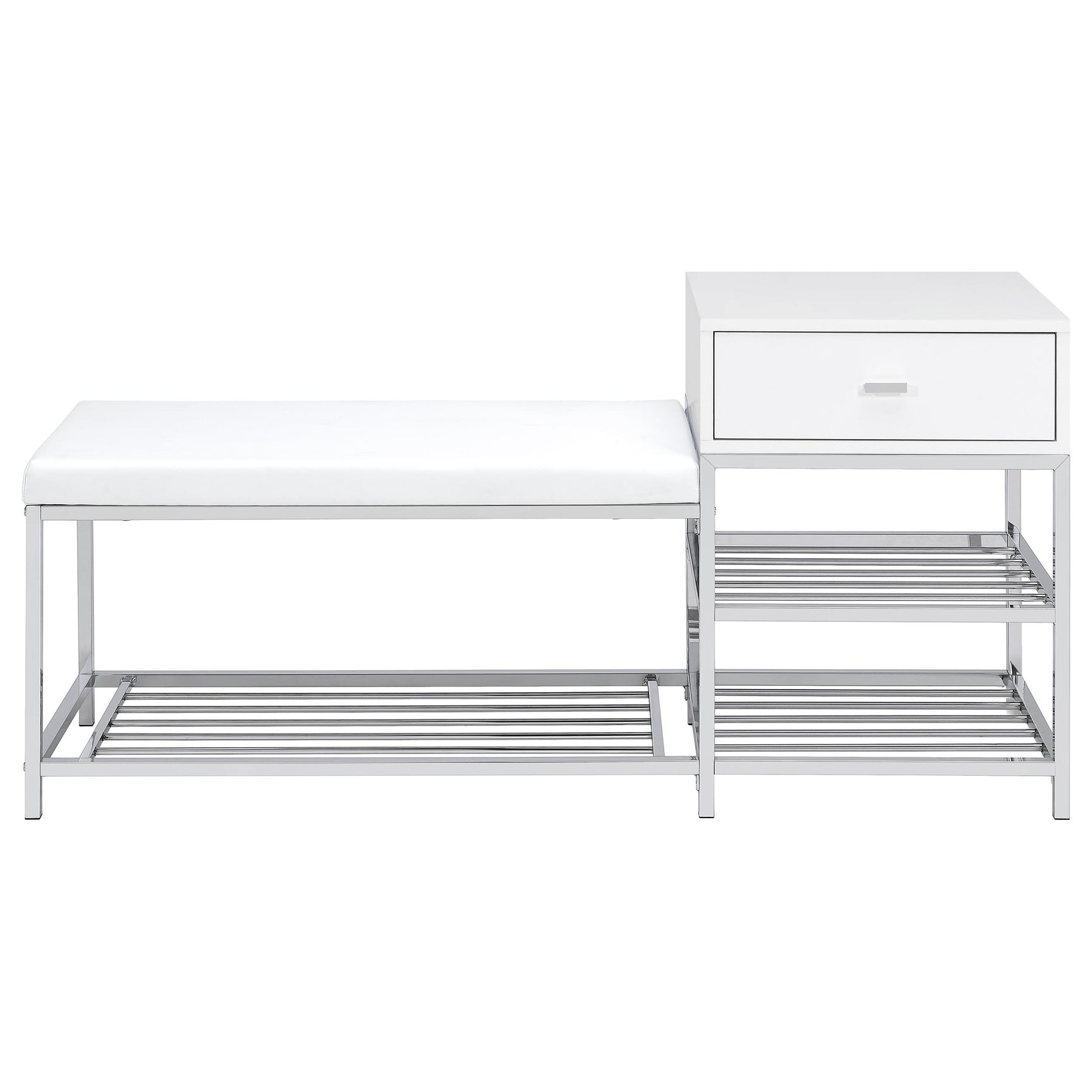 Siega White High Gloss/Chrome 1-Drawer Shoe Storage Entryway Bench - Ornate Home
