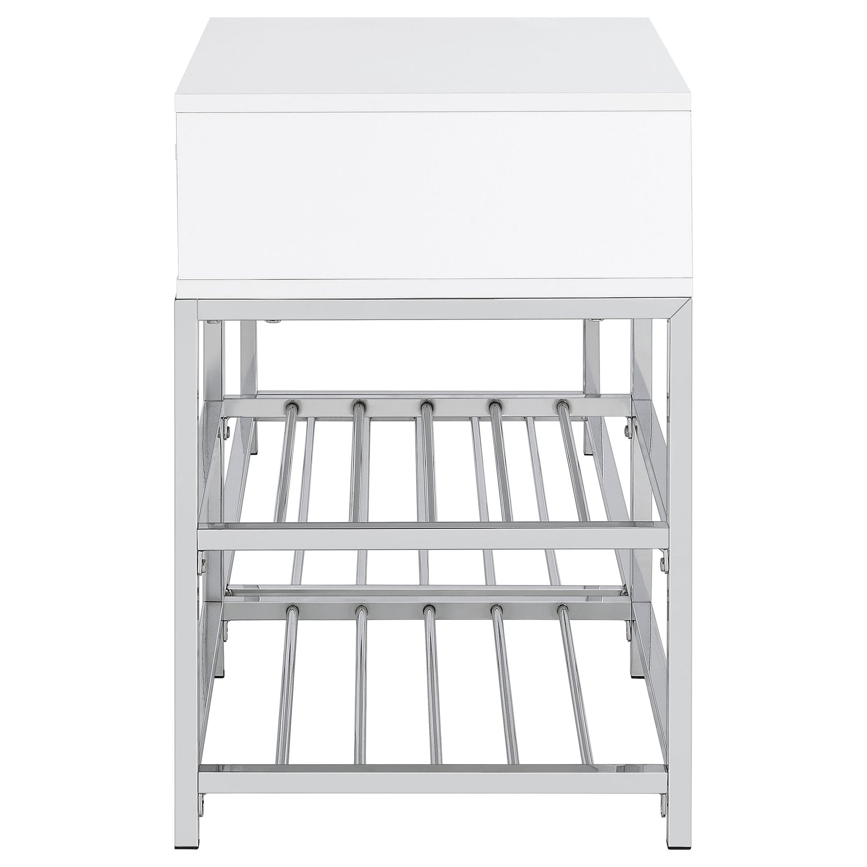 Siega White High Gloss/Chrome 1-Drawer Shoe Storage Entryway Bench - Ornate Home