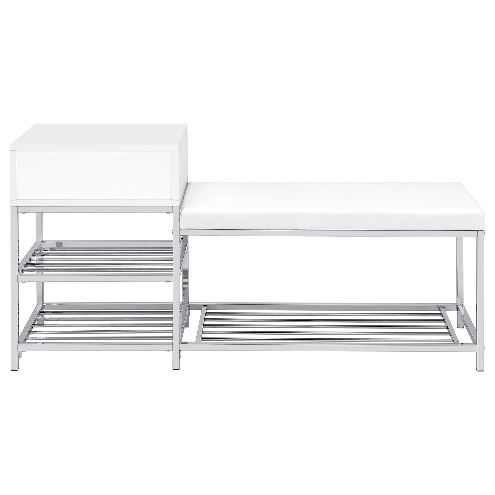 Siega White High Gloss/Chrome 1-Drawer Shoe Storage Entryway Bench - Ornate Home