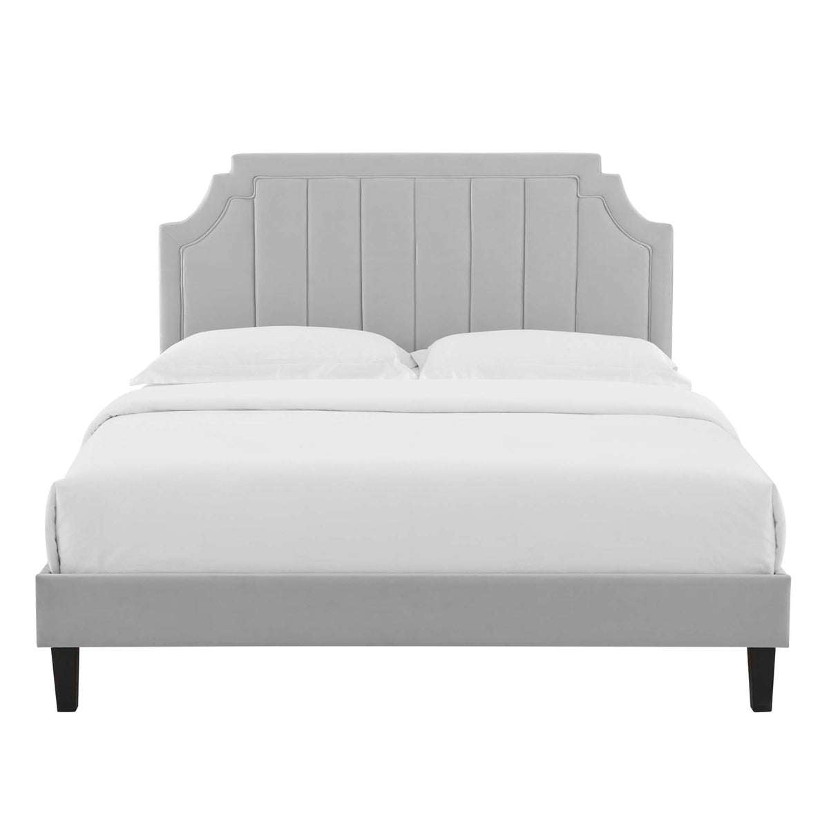 Sienna Light Gray Performance Velvet Full Platform Bed - 81.5x61.5" - Ornate Home