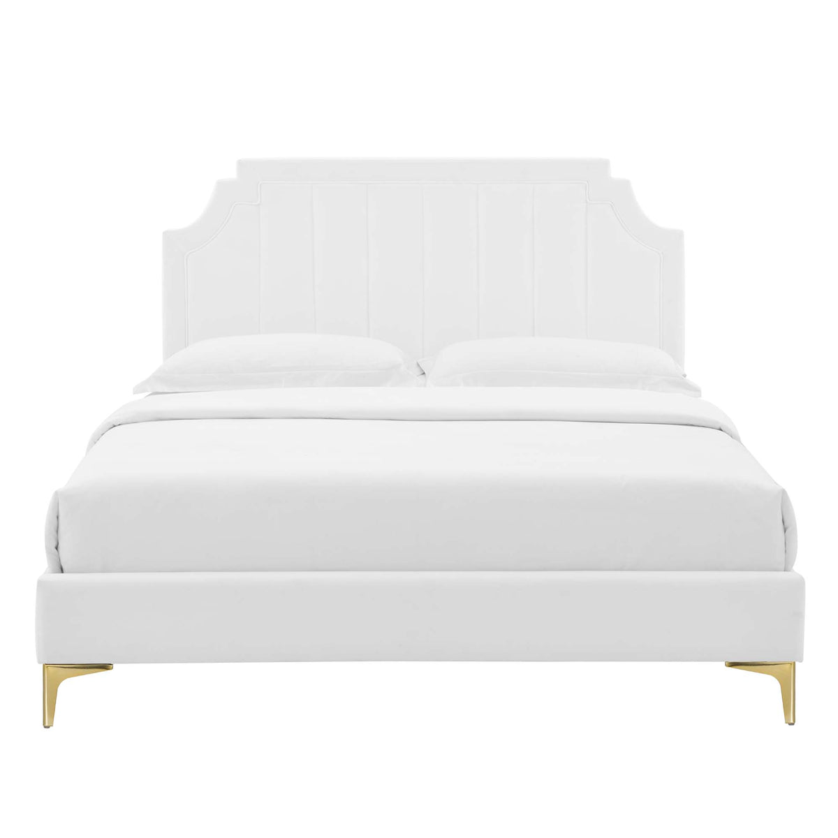 Sienna White Performance Velvet King Platform Bed - 87x79x49" - Ornate Home