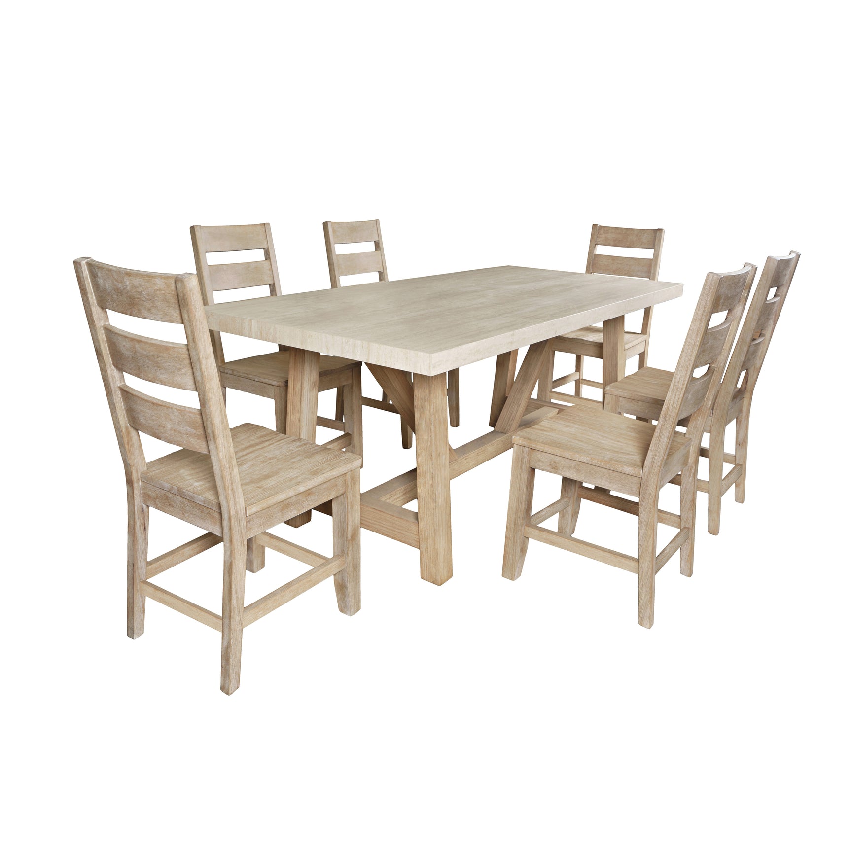 Sierrafina Almond 72 Counter Dining Table w/ 6 Rung Back Chair - Ornate Home