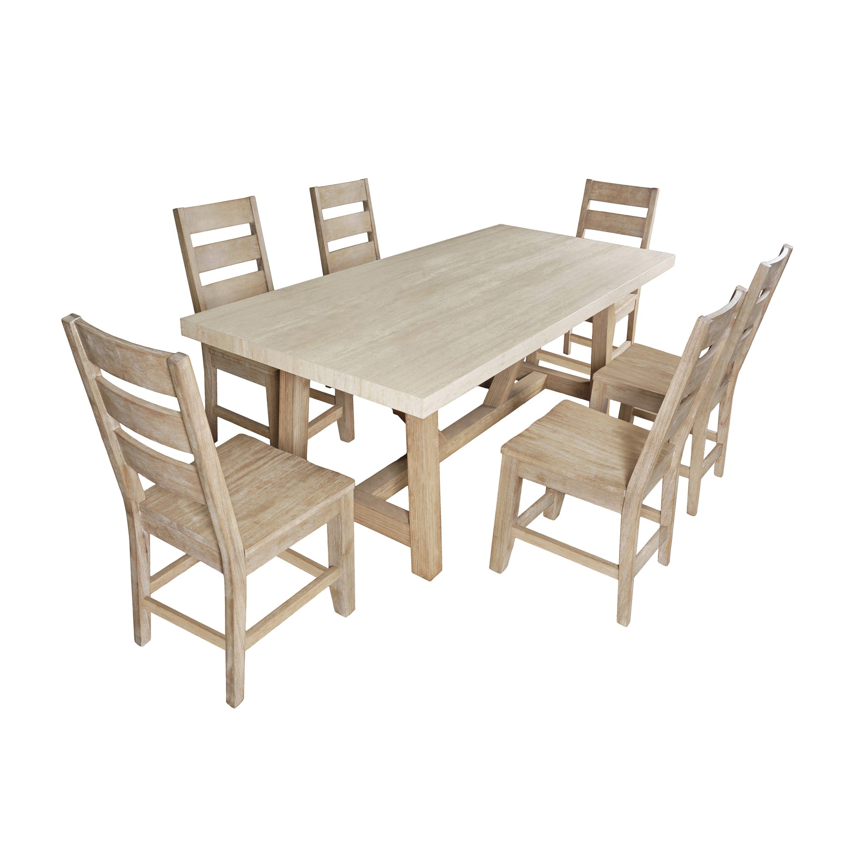 Sierrafina Almond 72 Counter Dining Table w/ 6 Rung Back Chair - Ornate Home
