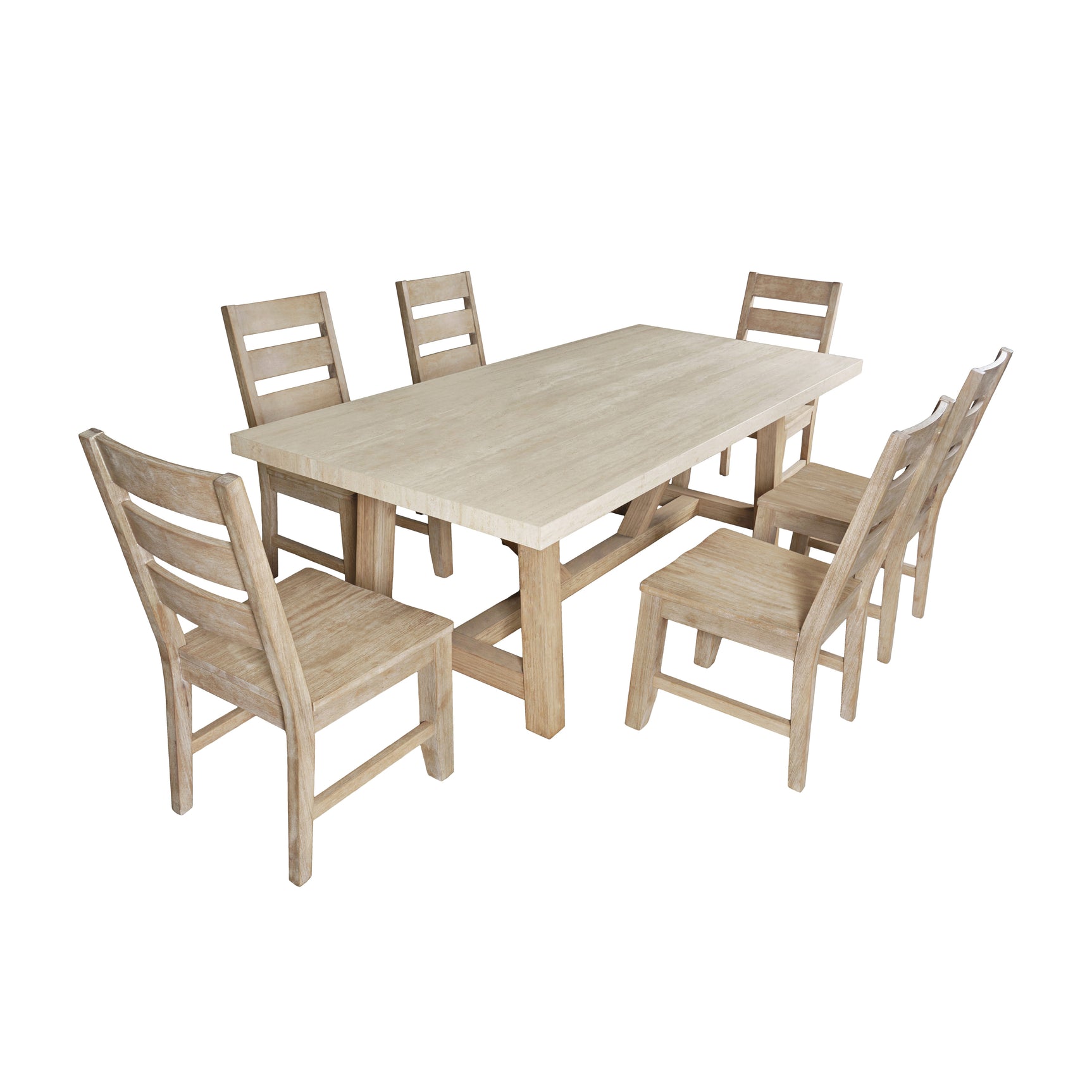 Sierrafina Almond Trestle Dining Table w/ 6 Rung Back Chair - Ornate Home