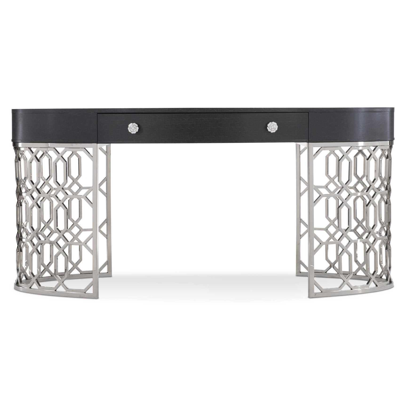 Silhouette Figured Onyx/Polished Stainless Steel Desk - Ornate Home